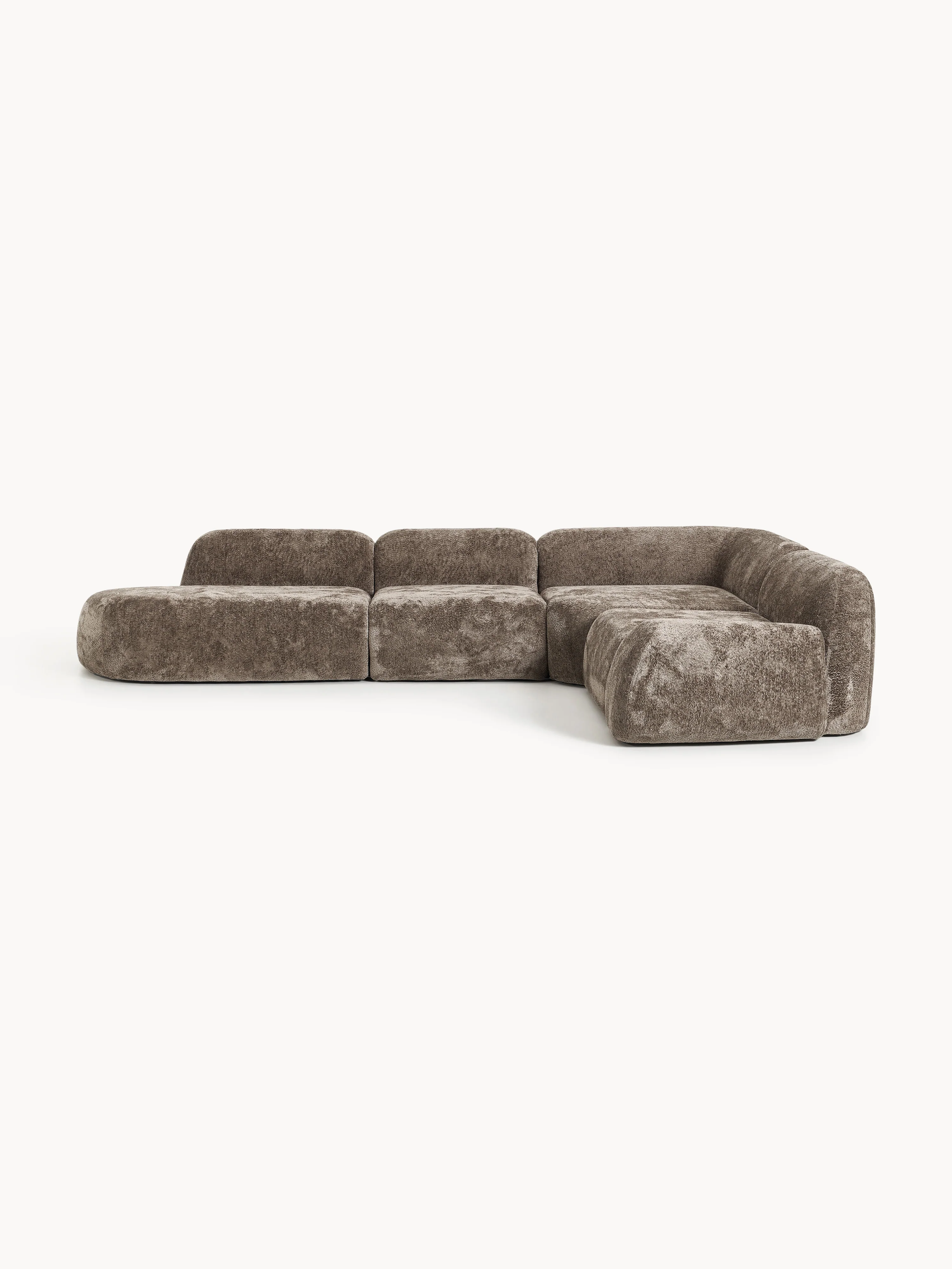 XL modulaire teddy bouclé hoekbank Wolke (4-zits) met chaise longue