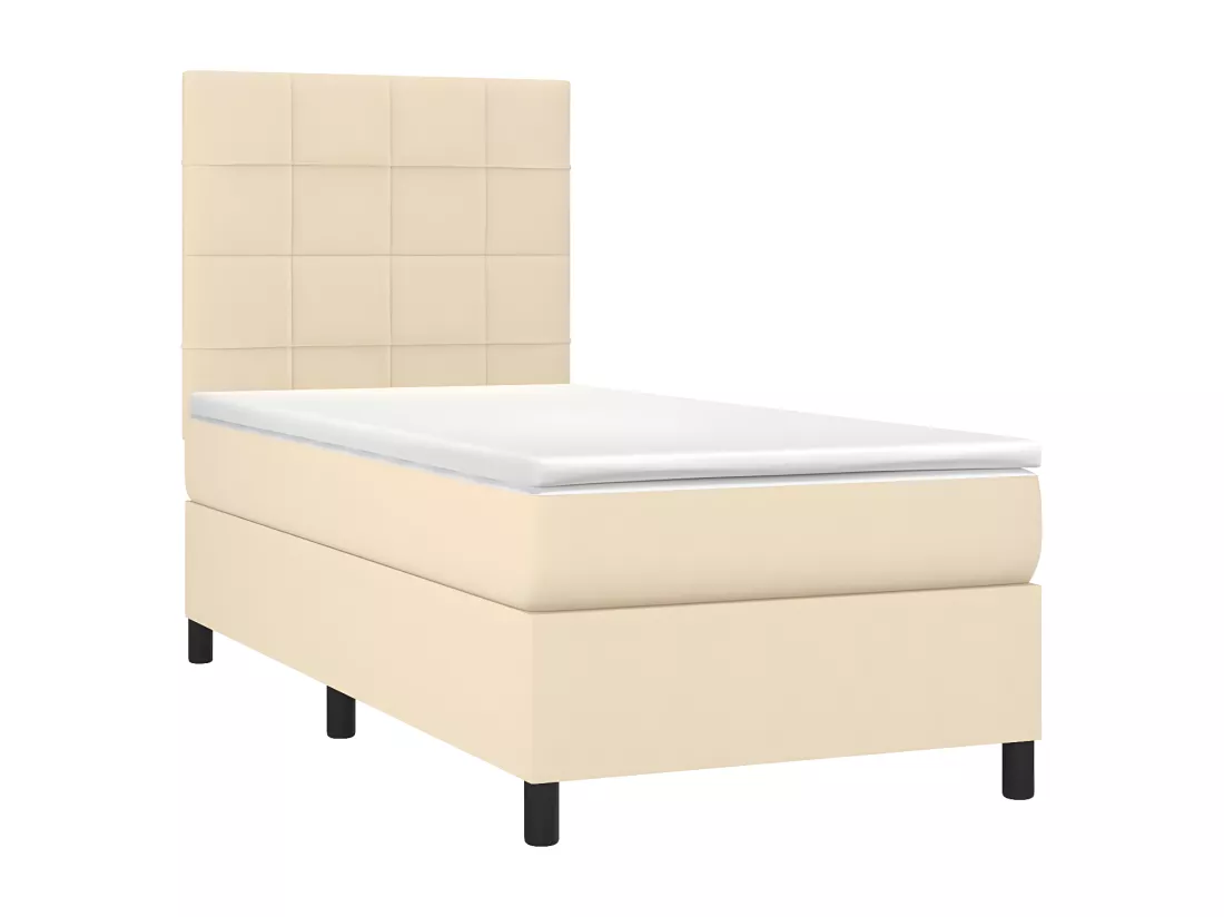 Sommier tapissier avec matelas et LED Crème 100x200 cm Tissu