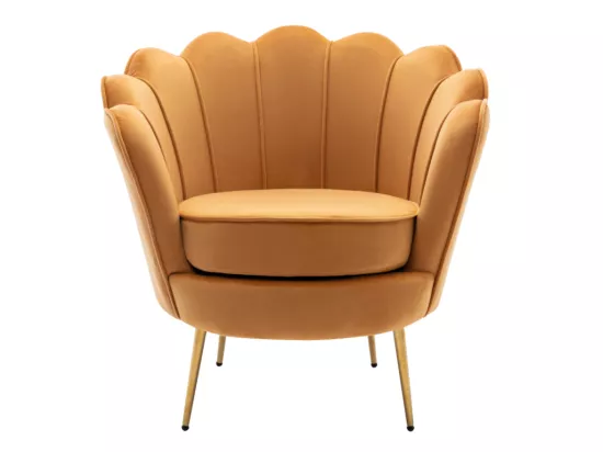 Fauteuil coquillage en velours jaune moutarde DANDELION de Pascal Morabito