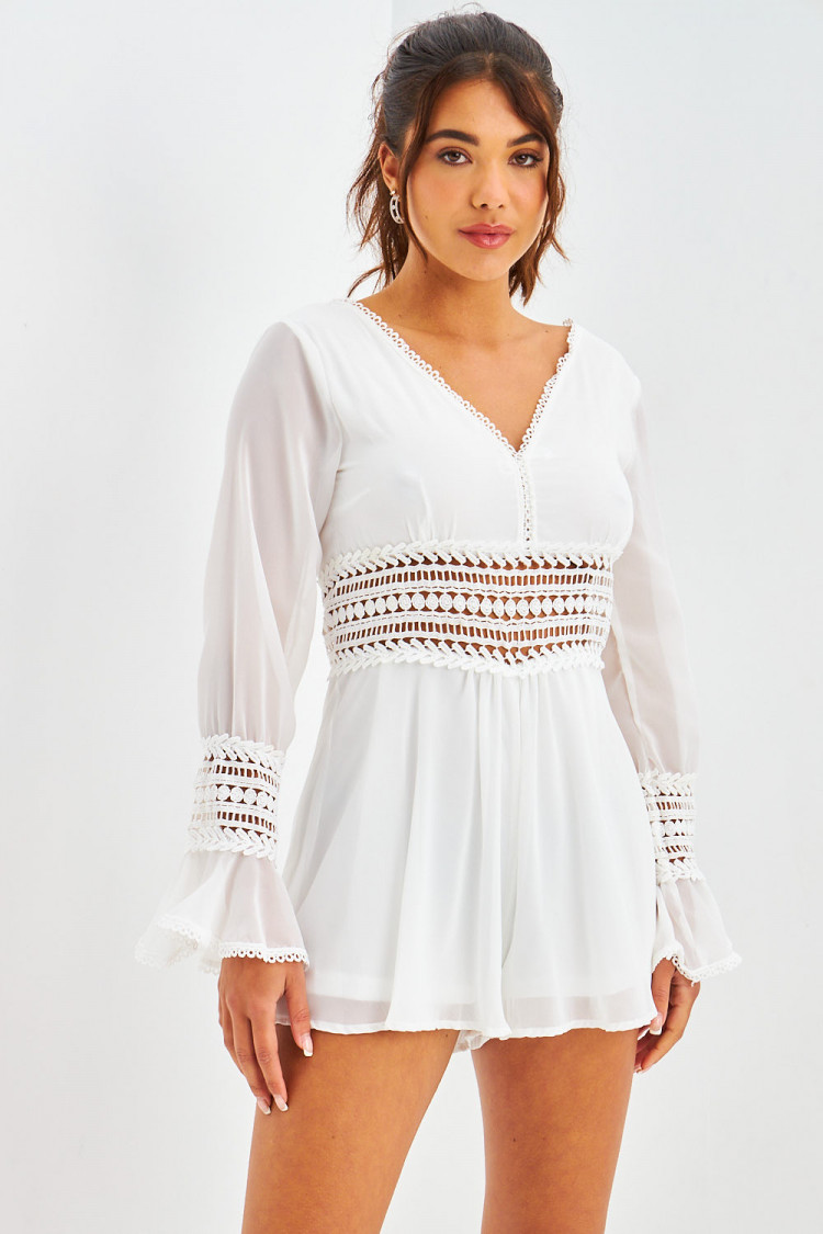 Combishort blanche ajourée