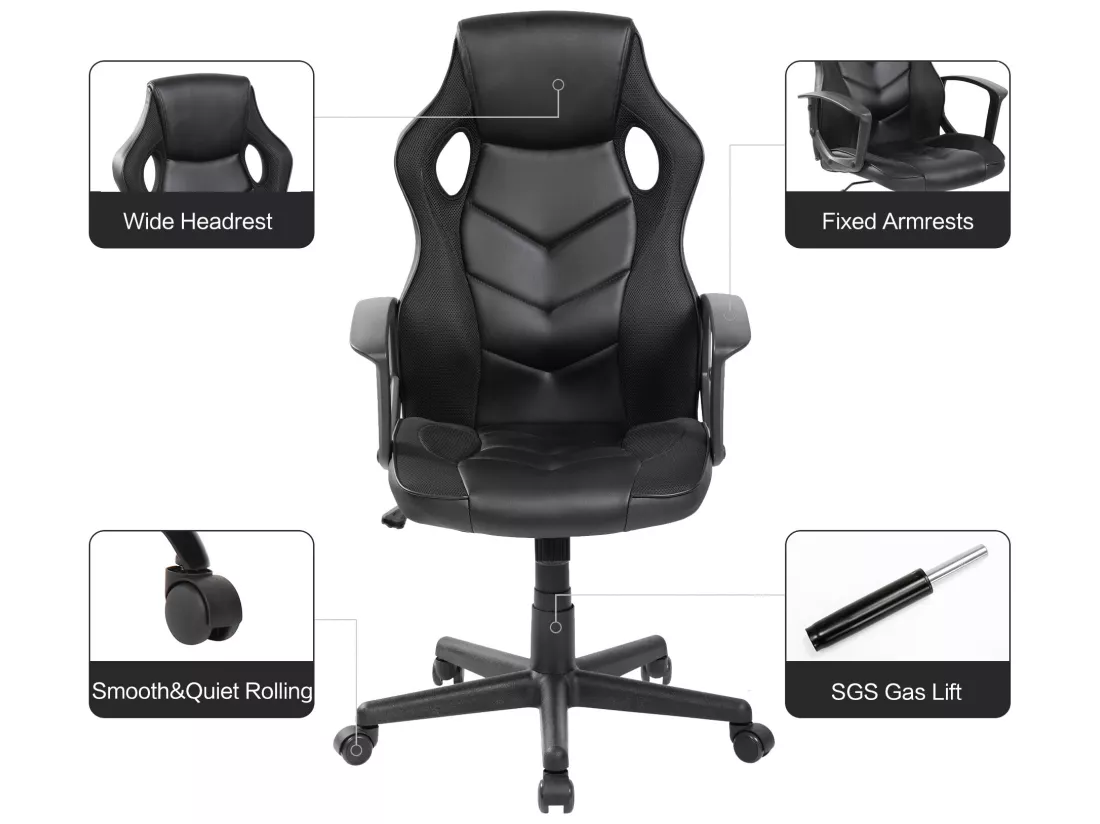 Fauteuil de jeu Fauteuil de bureau exécutif en cuir synthétique noir