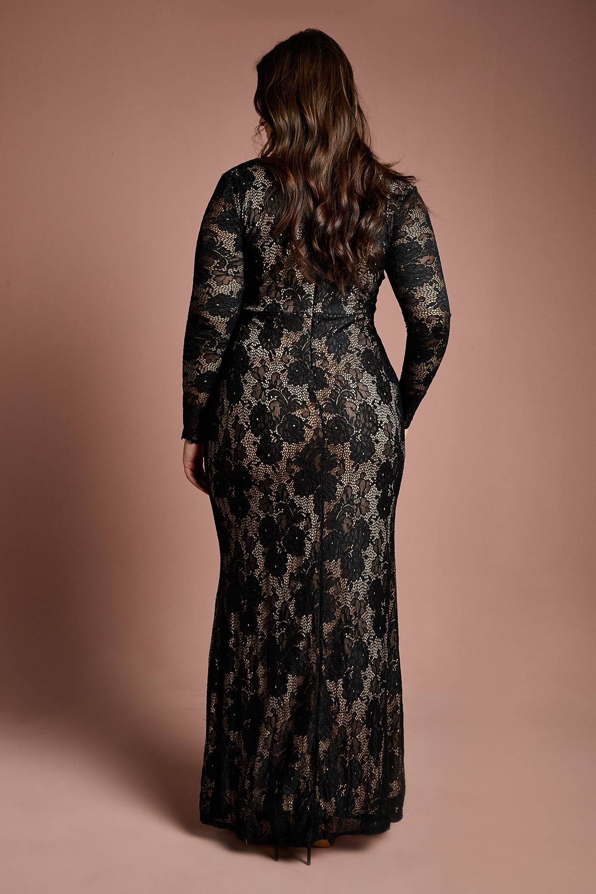 Coast Robe Maxi en Dentelle à Manches Longues Grande Taille