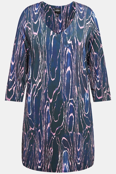 Slinky-Longshirt, Marmor-Design, V-Ausschnitt, 3/4-Arm