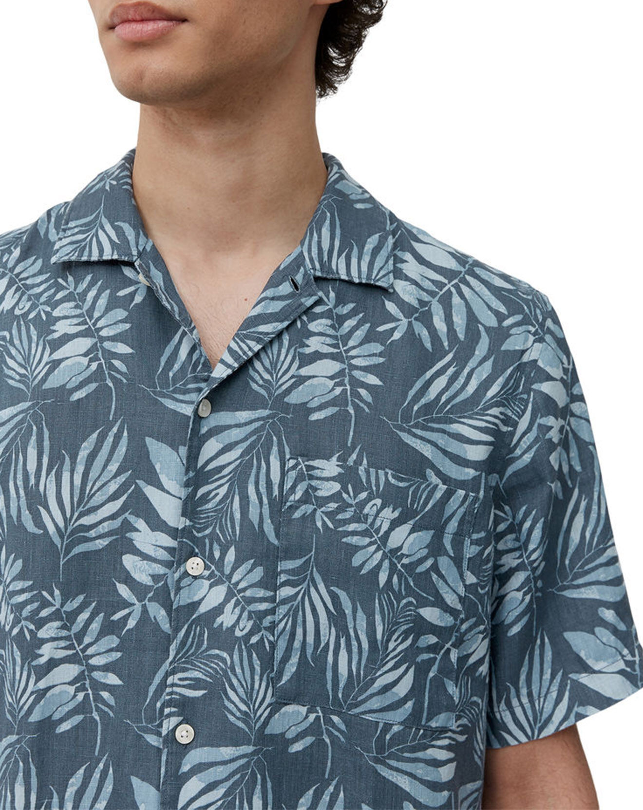 Marc O'Polo Chemise 100% Lin manches courtes Rf bleue