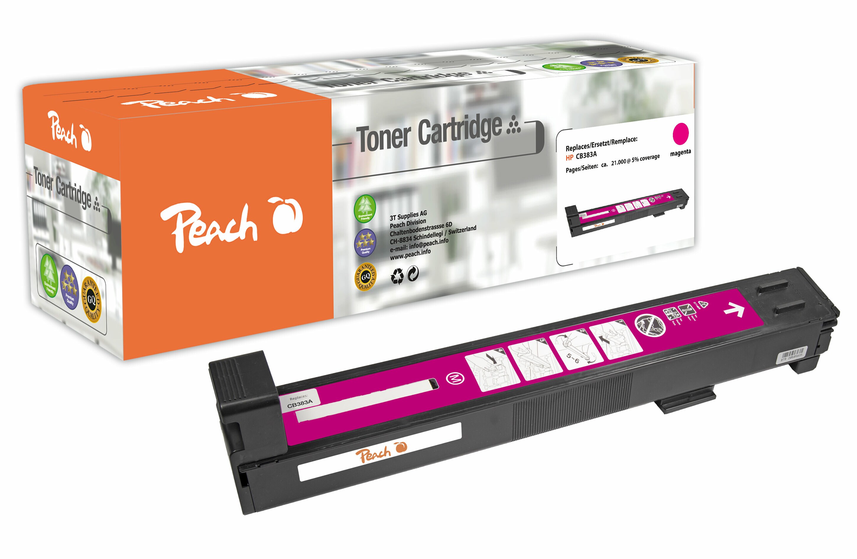 Peach HP 824 AM Toner ma ersetzt HP No. 824A M, CB383A für z.B. HP Color LaserJet CM 6030 F MFP, HP Color LaserJet CM 6030 MFP (wiederaufbereitet)