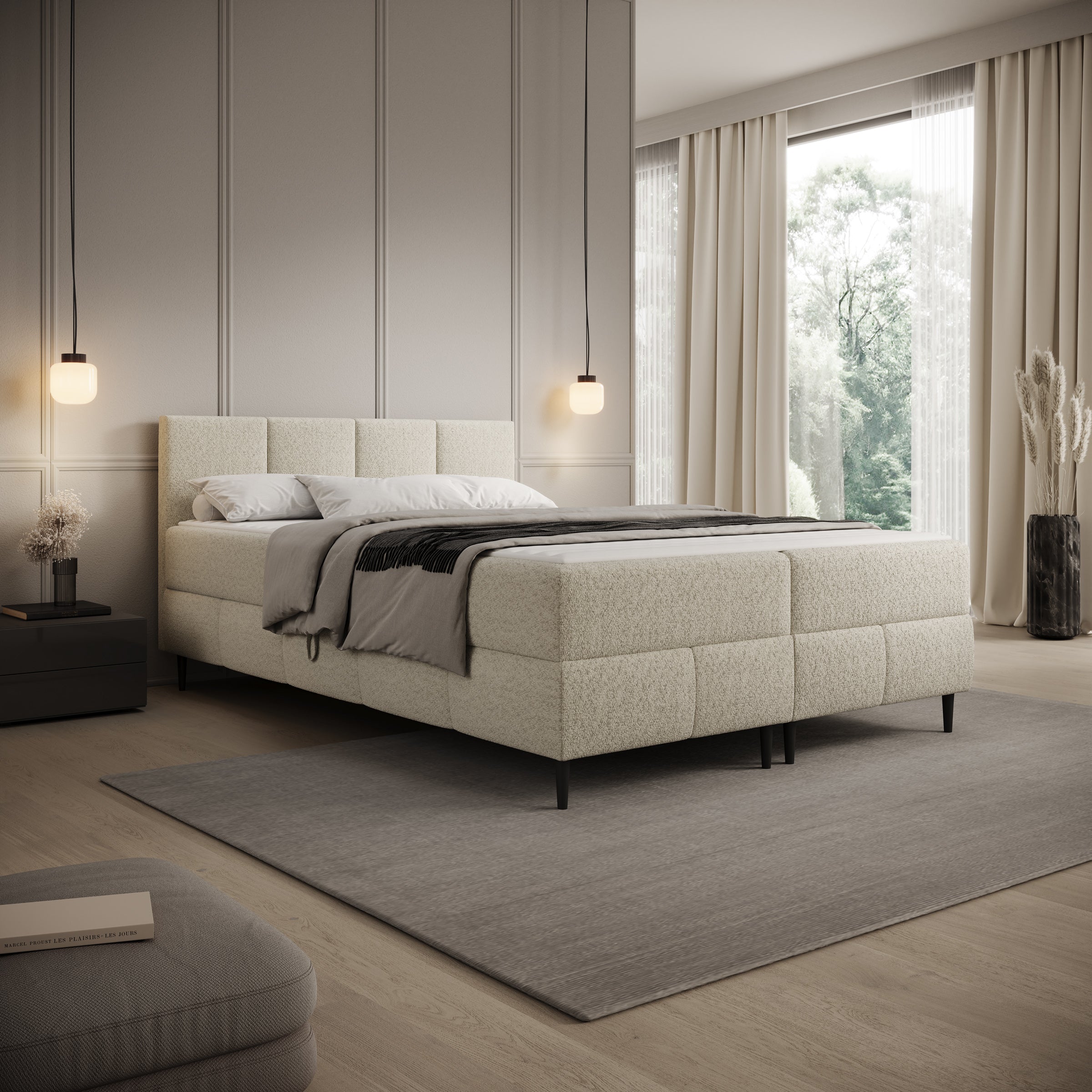 Brisa - Boxspring met opbergruimte - Teddystof beige - 140x200 cm