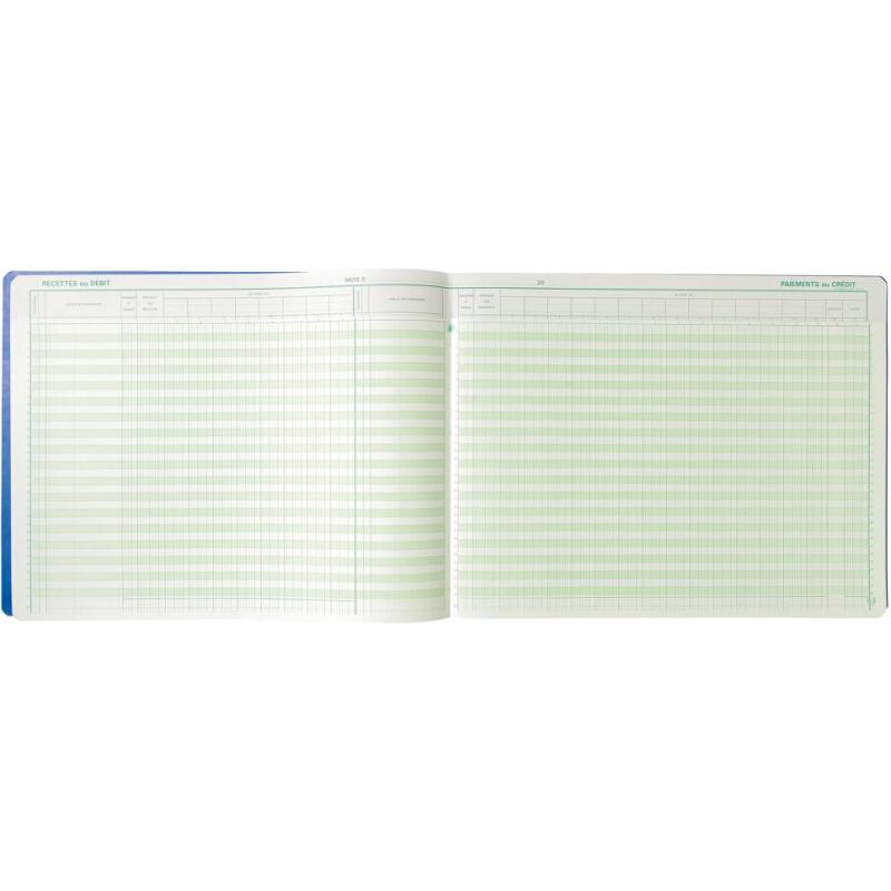 Piqûre Journal de caisse ou banque 29,7x38cm à tête paresseuse - collones ventilation : 17 débit, 9 crédit - 33 lignes - 80 pages