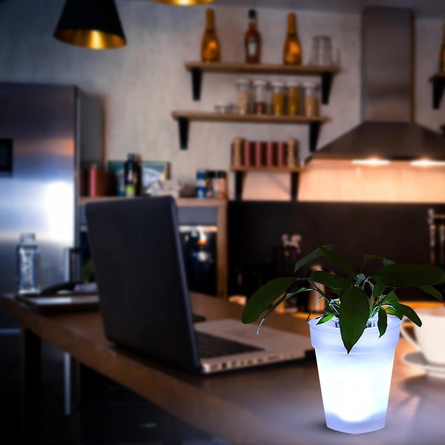(Ø16.5cm) Mini LED Blumentopf Beleuchteter Deko Pflanzen Kübel (Indoor/Outdoor) - Kaltweiss