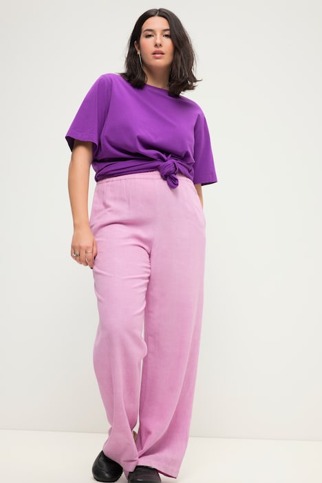 Leinenmix-Hose, Wide Legs, HighWaist, Elastikbund