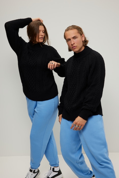 Rollkragen-Pullover, oversized, Zopfmuster, Langarm, Unisex