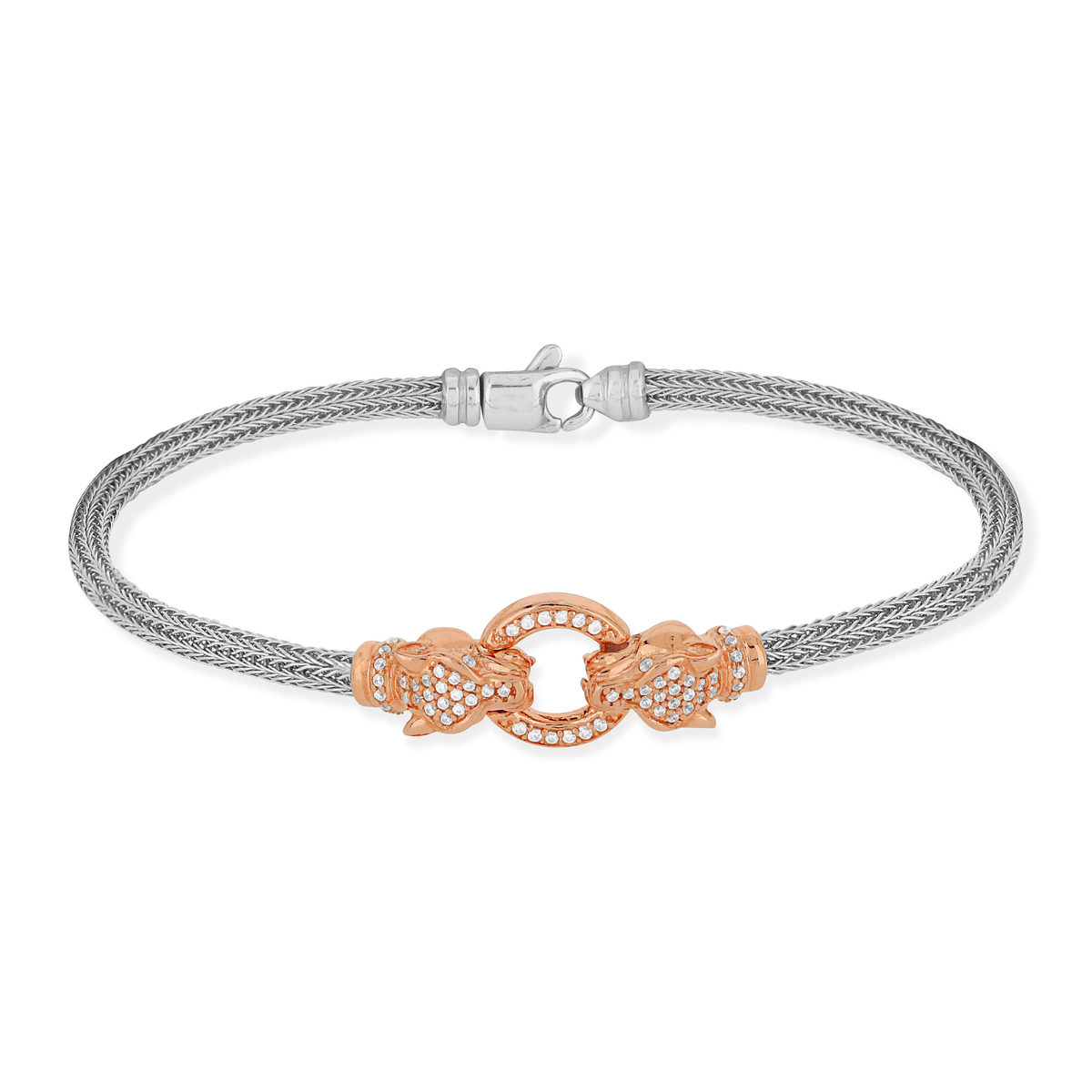 Bracelet argent 925 2 tons panthères zirconias 18 cm