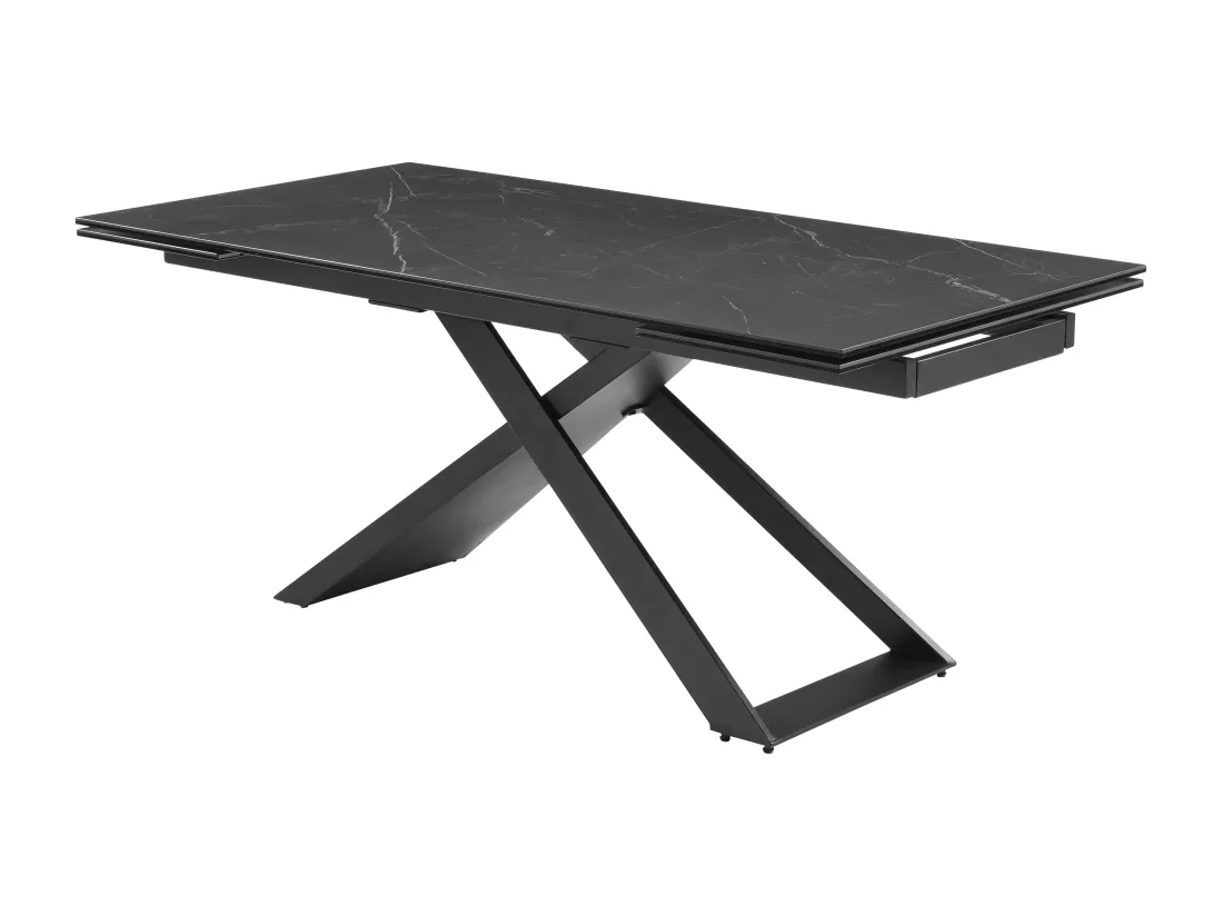 Table à manger extensible 6 à 10 personnes en céramique, verre trempé et métal - Effet marbre noir - XERENA de Maison Céphy