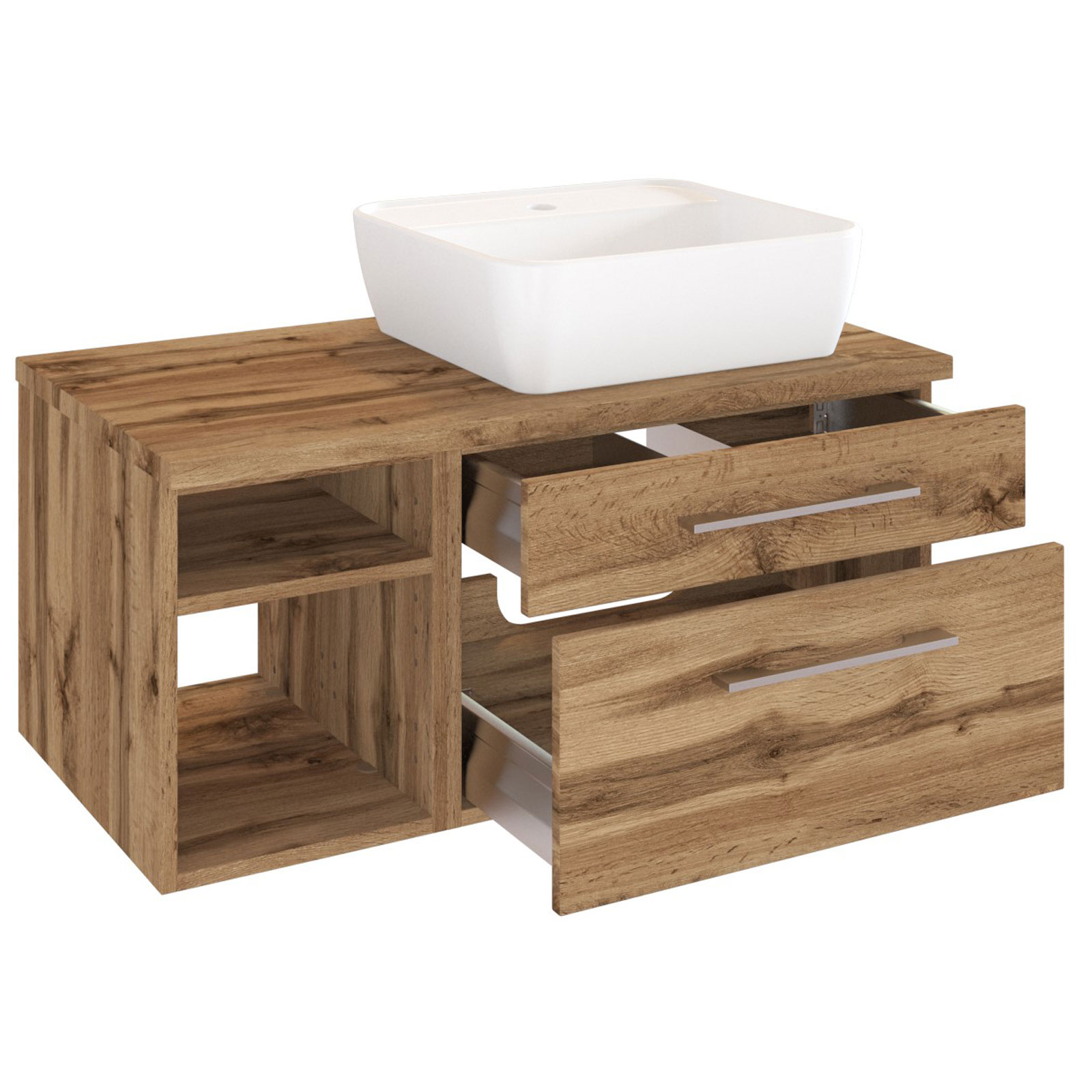 3-teiliges Badmöbel-SetDAVOS - Wotaneiche - 90 cm breit - Becken rechts