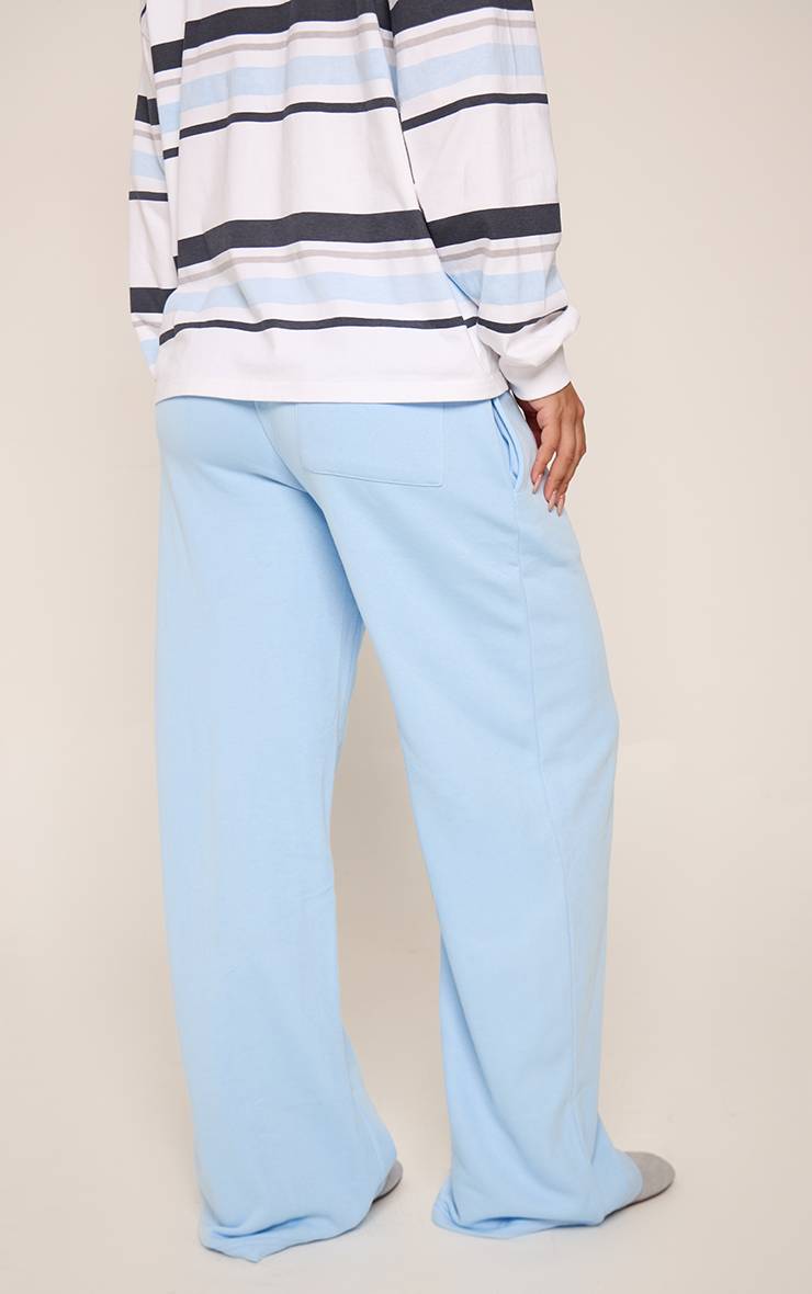 Bleu Clair Jogging Droit À Plis Avec Fermeture Boutonnée
