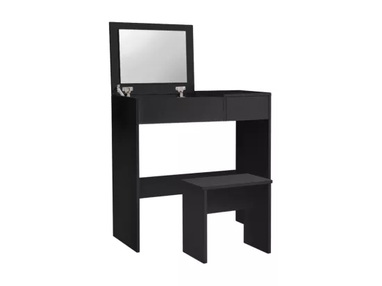 Coiffeuse table de maquillage grise avec miroir et tabouret CLARI