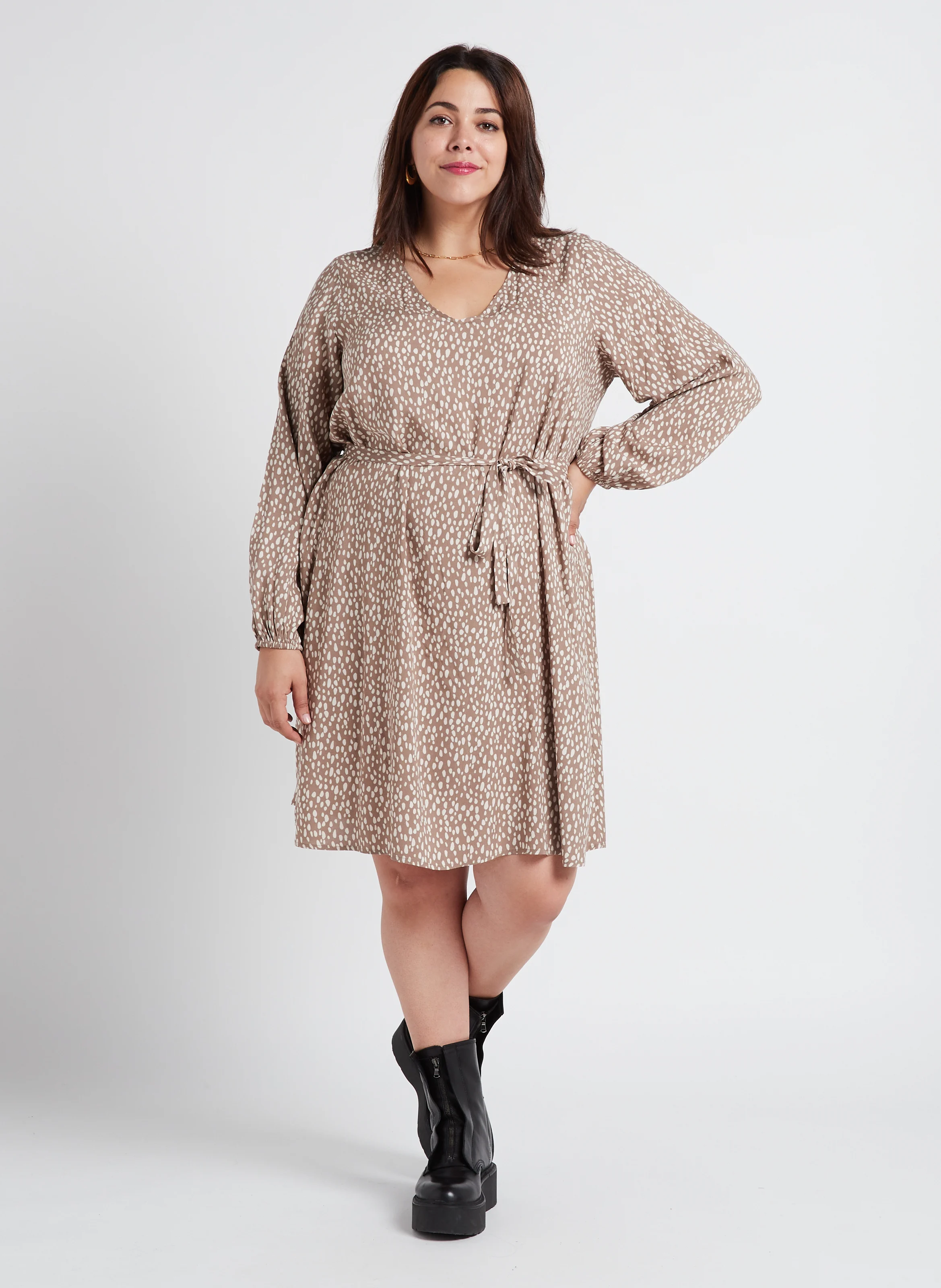 PAYA - Robe courte col V imprimée| Beige
