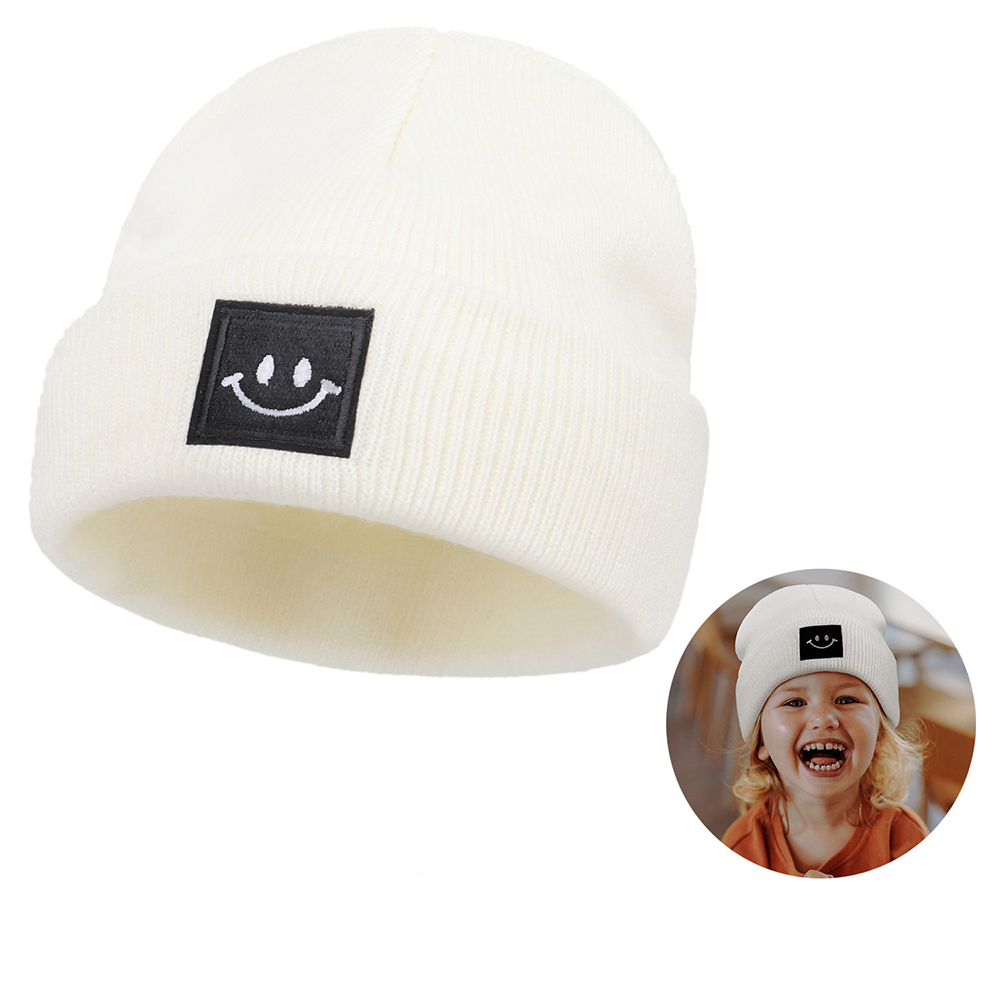 (Gr. S) Kinder Strick Mütze Beanie Winter Kopfbedeckung Fashion Accessoire - Weiss