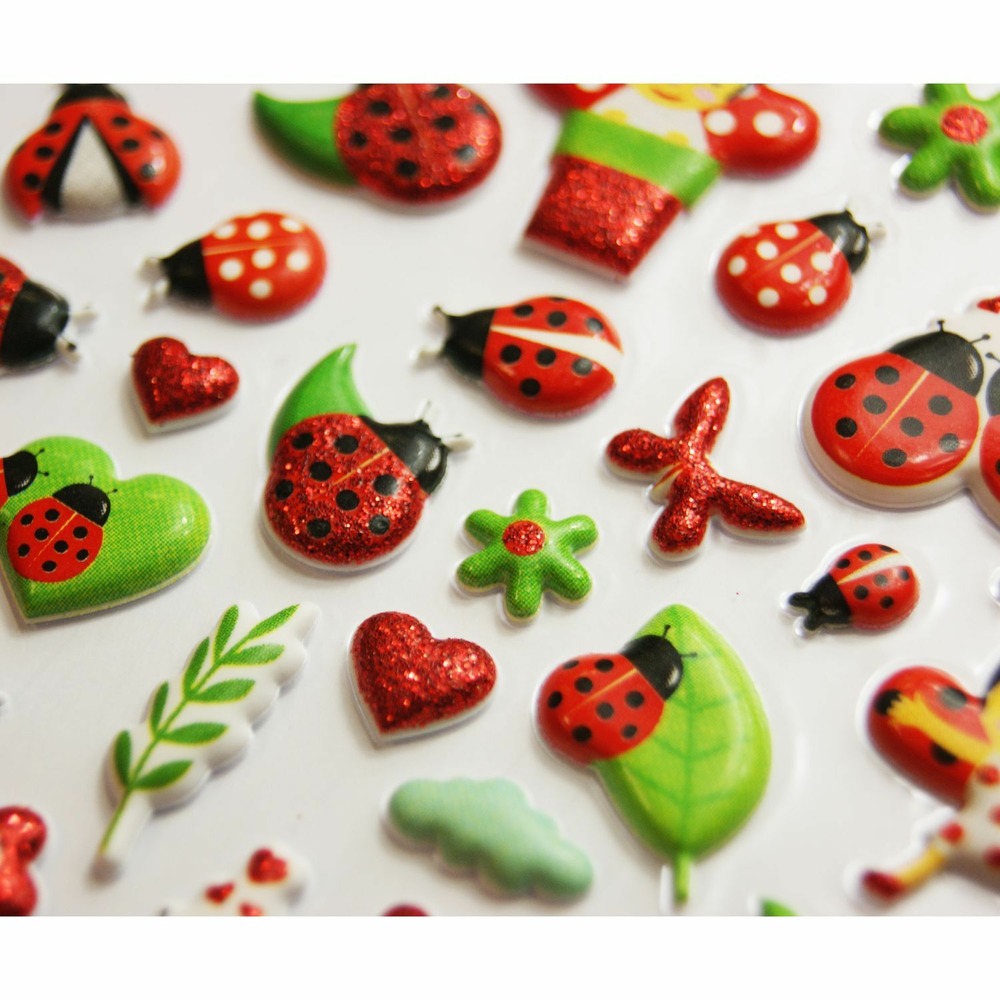 Autocollants réutilisables - relief 3d - coccinelles - paillettes