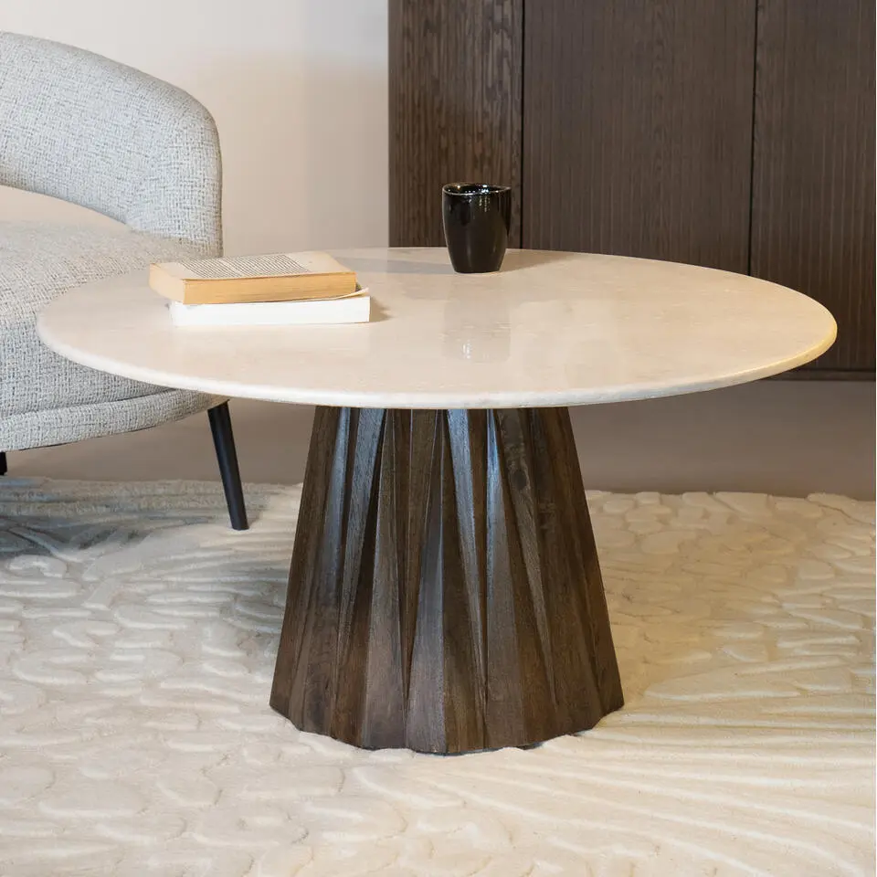 Salontafel Rond 90cm - Marmer/Mangohout - Faiza