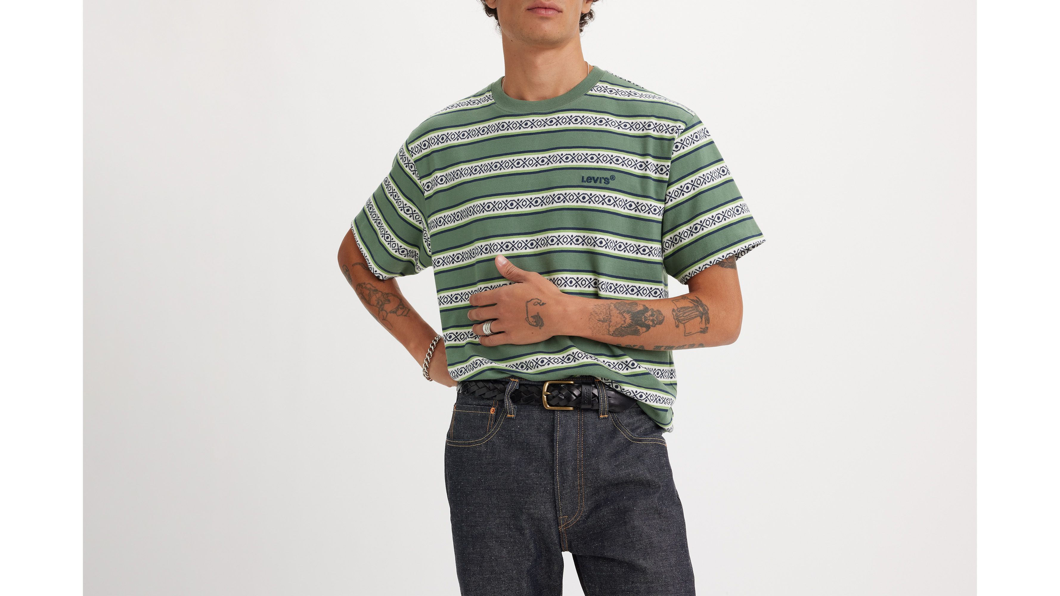 Levi's® t-shirt vintage Red Tab™ - Otis Geo Stripe Dark Forest - Vert