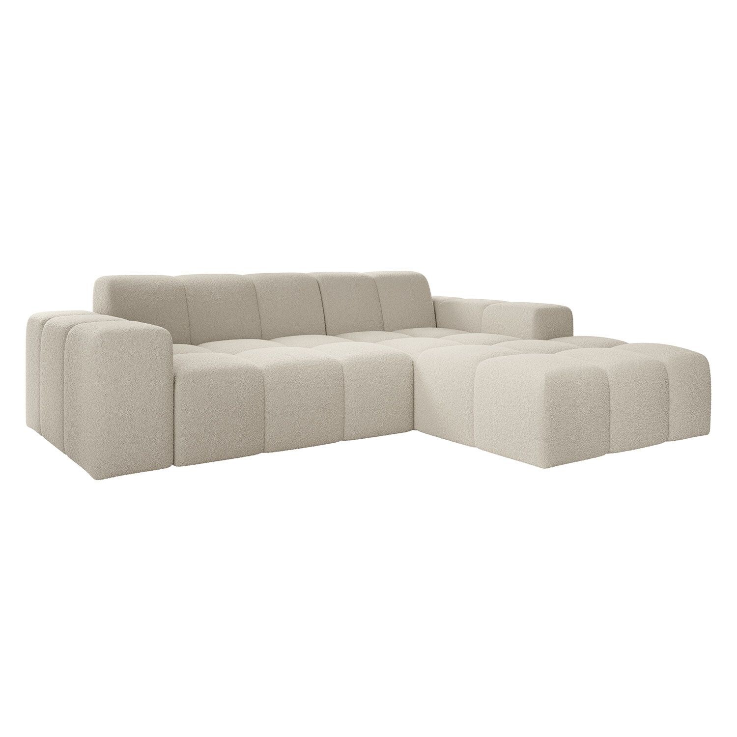 Juskys Sofa Merano Rechts - Ecksofa 3 Sitzer, Couch in L Form mit Ottomane - Boucle-Gewebe in Creme