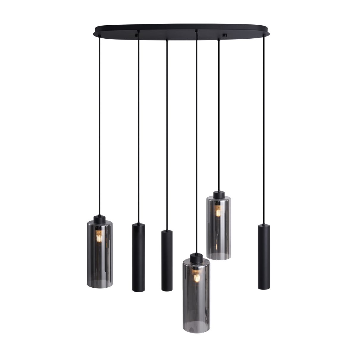 Moderne hanglamp zwart met smoke glas 6-lichts - Duplantis