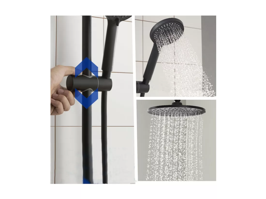 Cecipa max Noir Colonne de Douche Thermostatique Ensemble de Douche Ronde avec Mitigeur Système de Douche Hauteur Réglable,EU Modèle