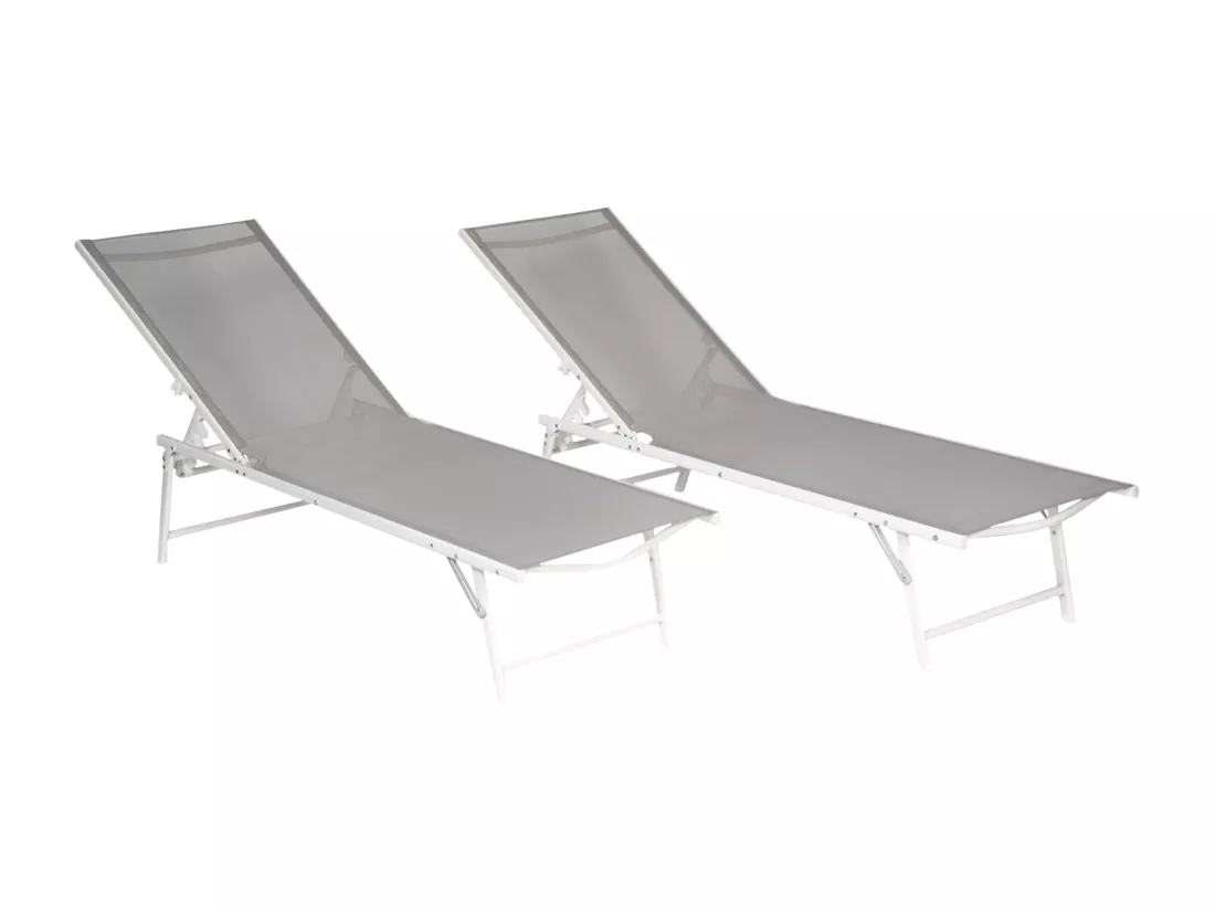 Lot de 2 bains de soleil pliants SICILIA en textilène gris - structure blanche - HAPPY GARDEN