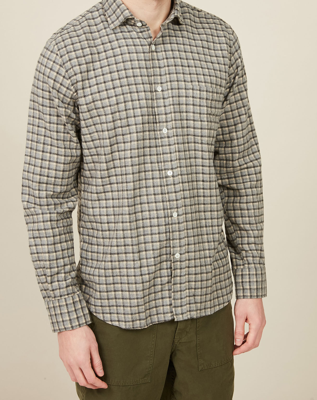 Hartford Chemise en Flanelle de Coton Regular Paul à carreaux  flanelle/gris/naturel