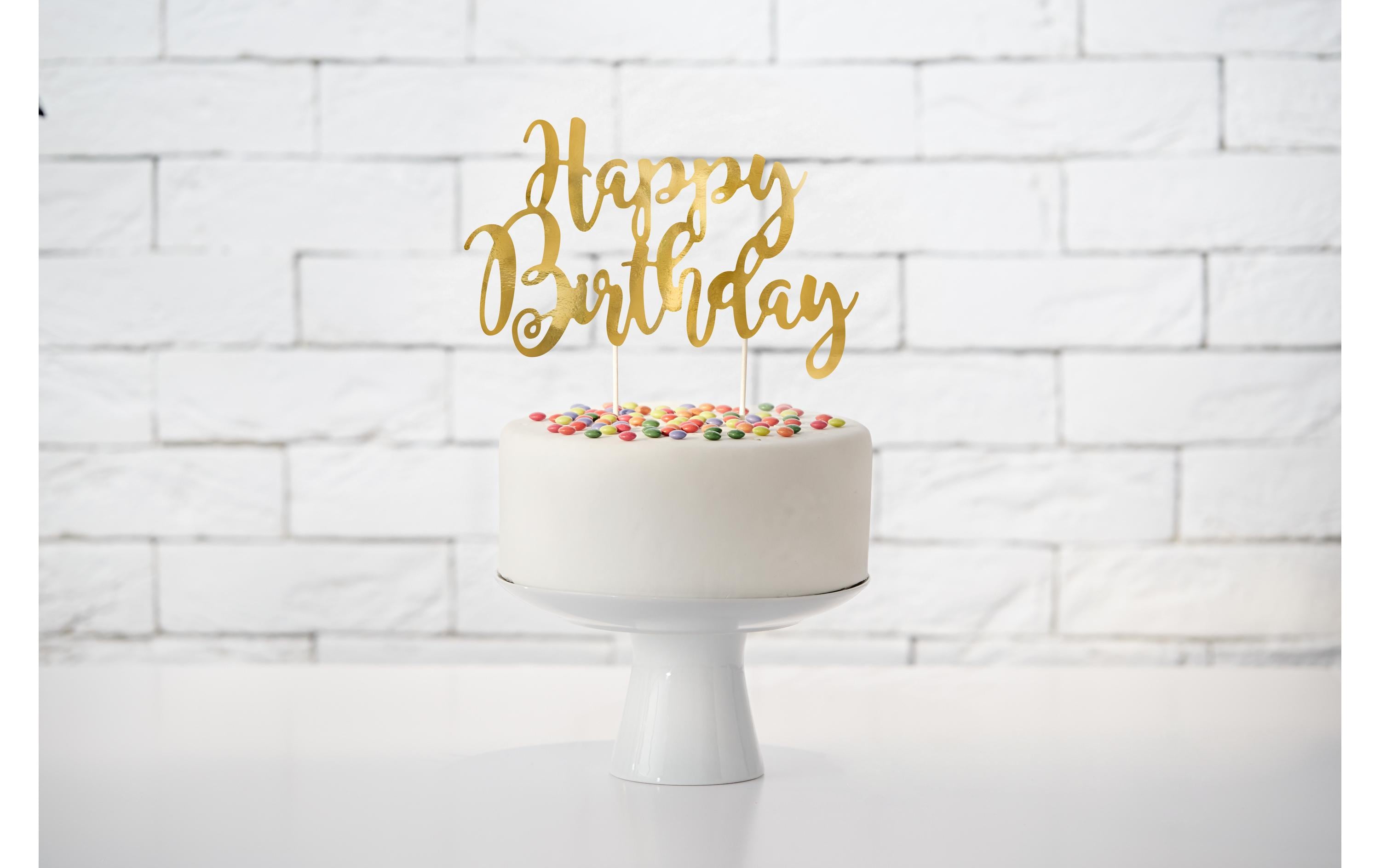 Kuchen-Topper Happy Birthday 1 Stück, GoldEleganter Torten-Topper