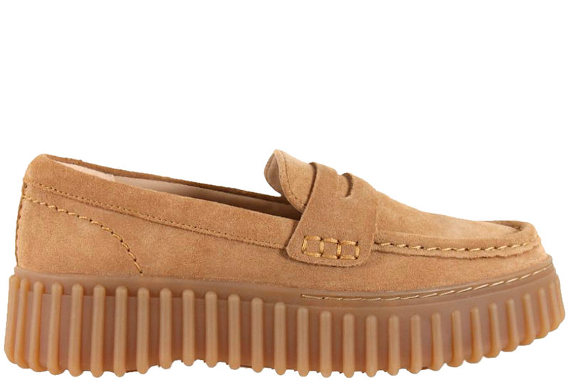 CLARKS TORHILL PENNY LIGHT TAN SUEDE LOAFERS