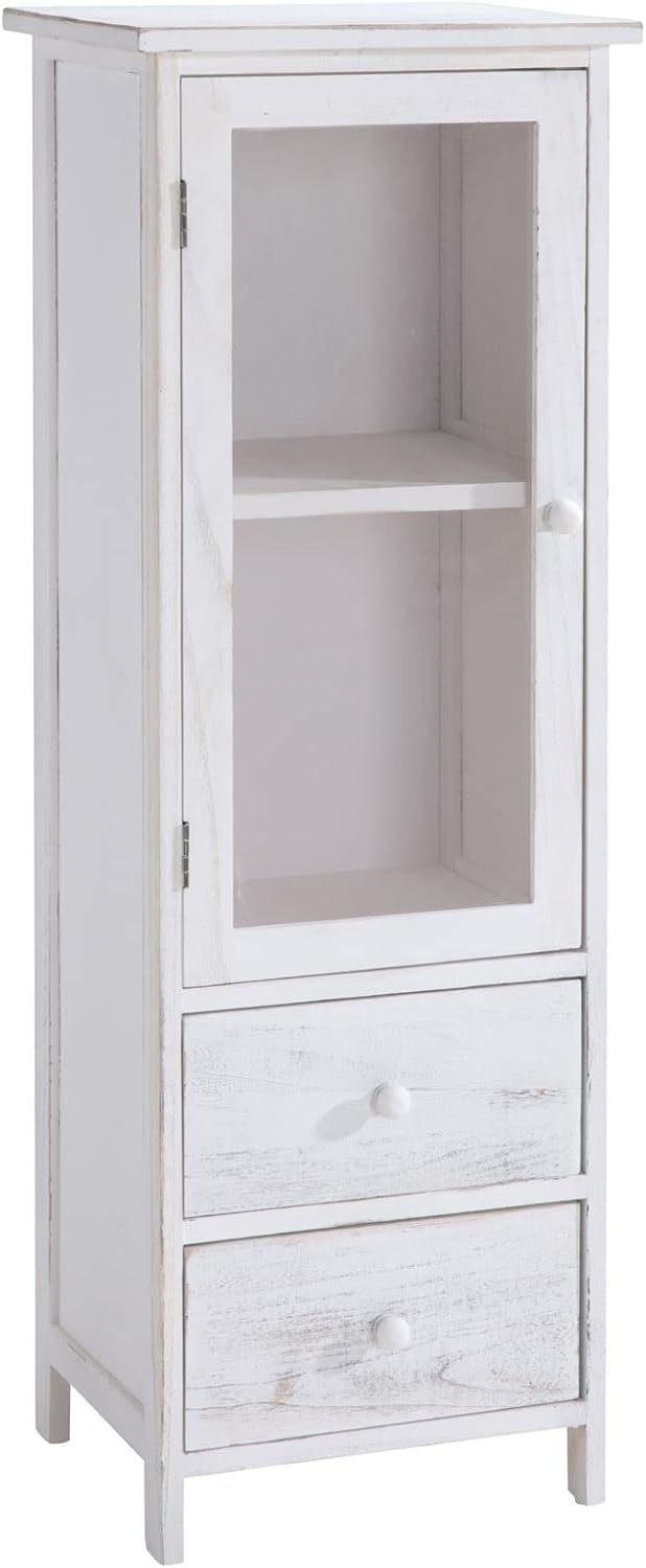CARO-Möbel Vitrine ETANIA im Vintage Look Vitrinenschrank Kommode in weiß mit 1 Tür, 2 Schubladen
