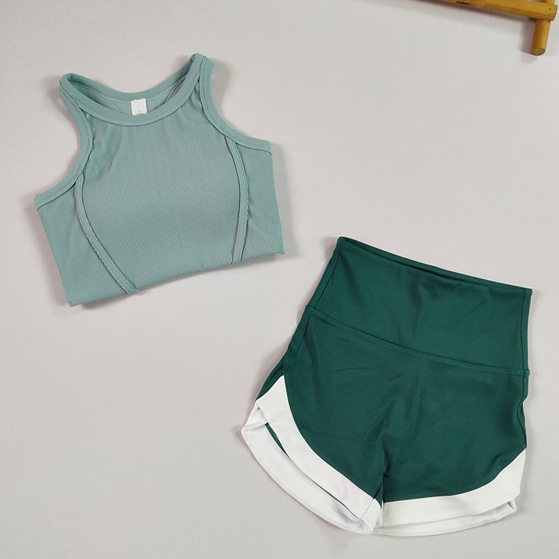 Runyz - Effen racerback sportbeha / Hoge taille contrasterende rand fietsbroek