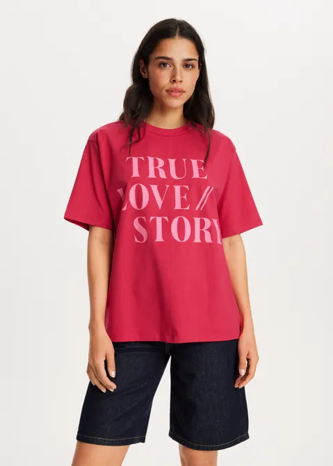 T-shirt met print true love paars (FUCHSIA)