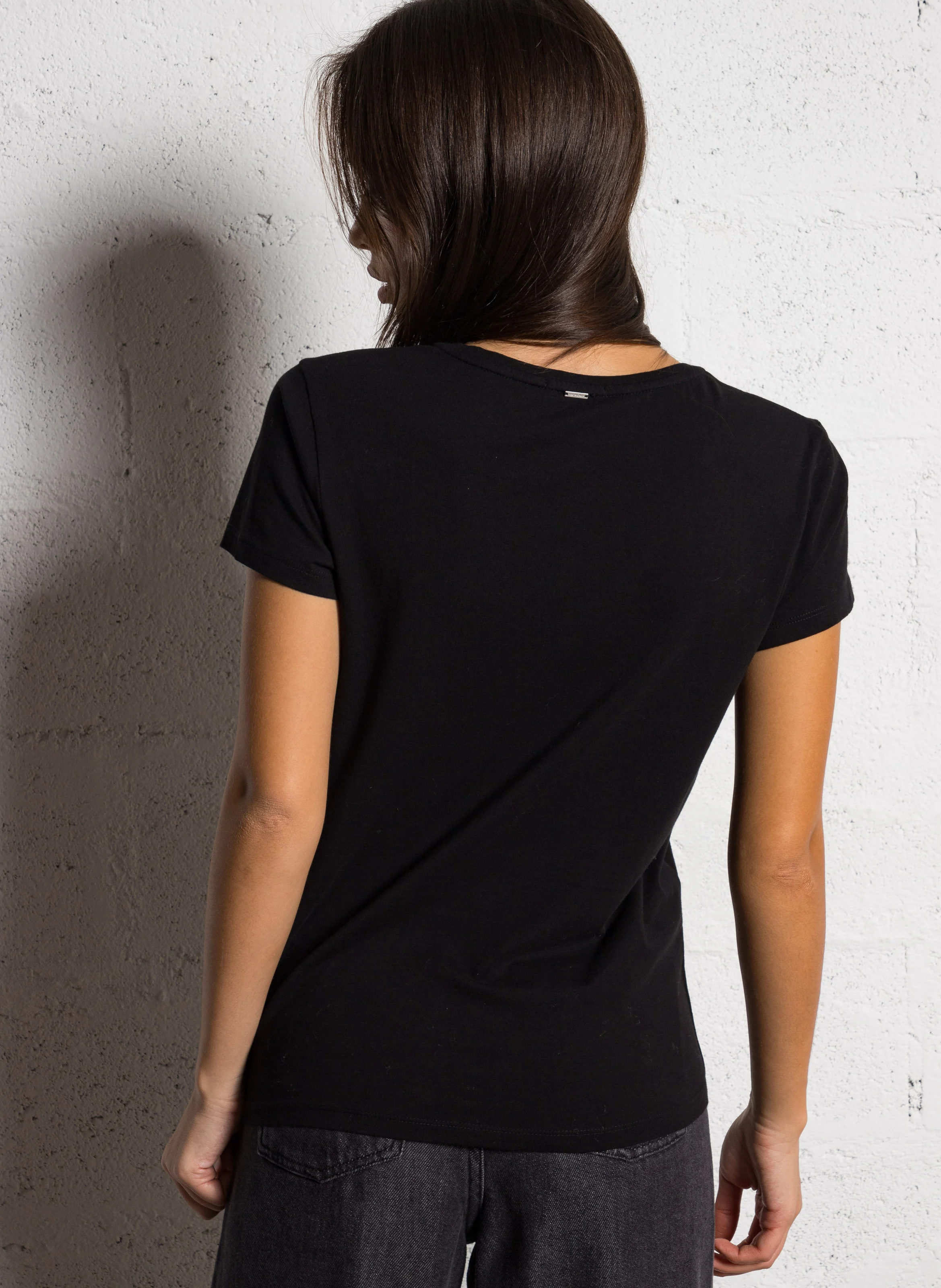 Tee-shirt droit col V en coton | Noir
