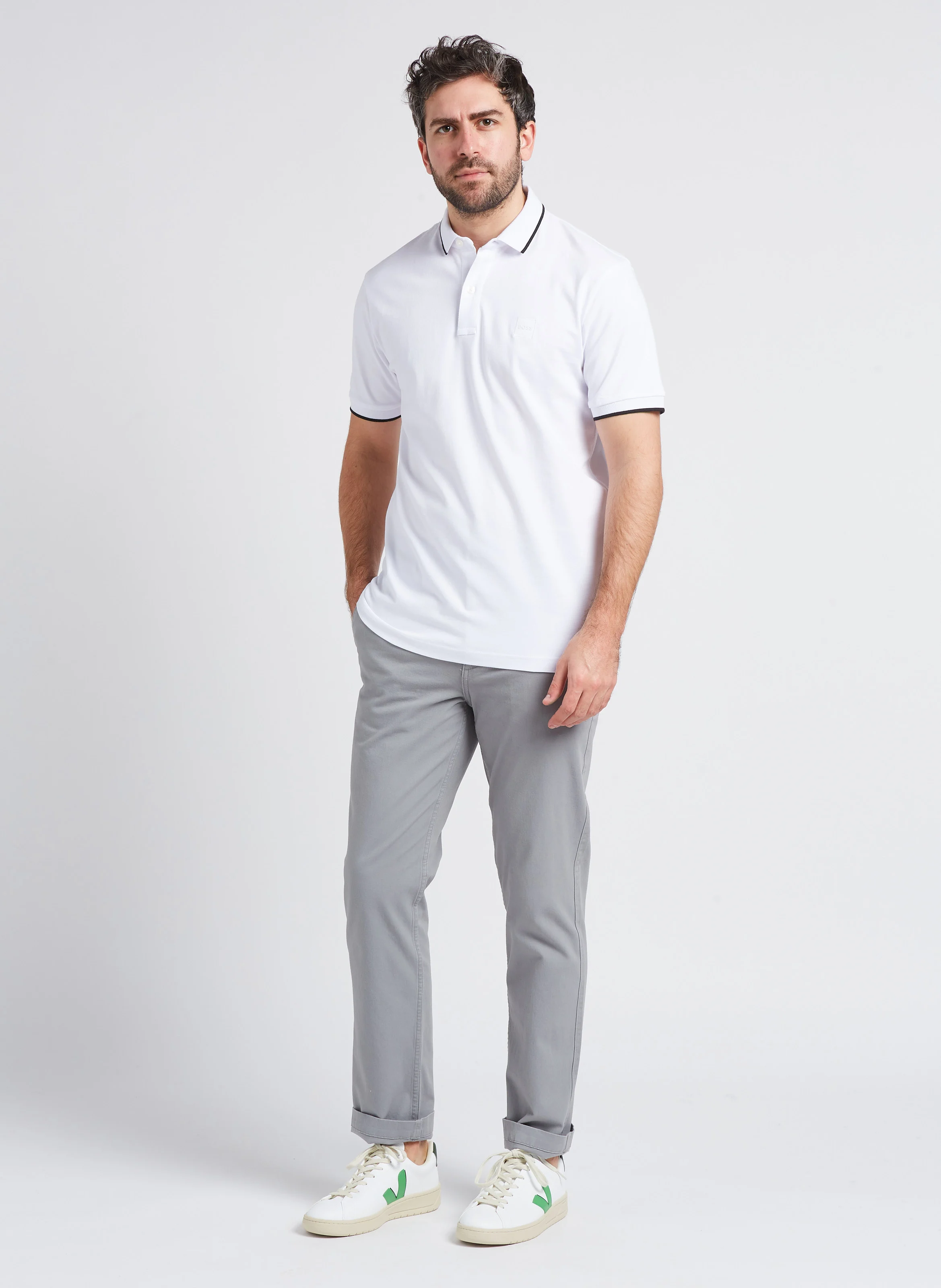 Pantalon slim en coton mélangé | Gris