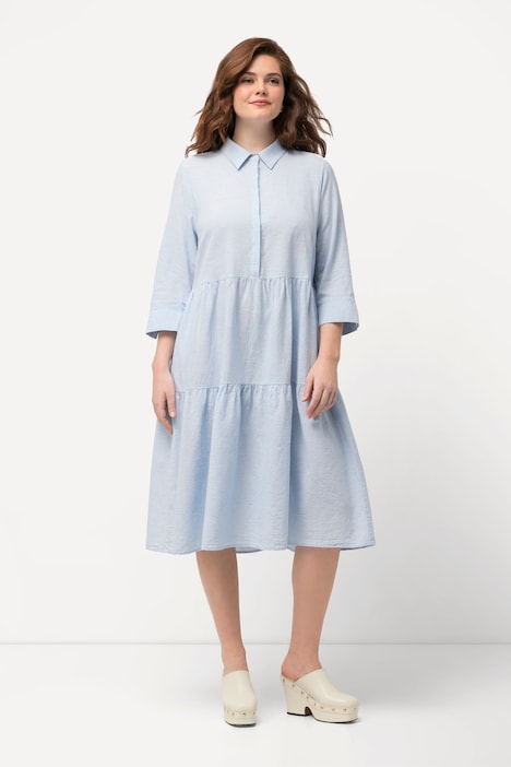 Hemdblusenkleid, Leinemix, Hemdkragen, 3/4-Arm
