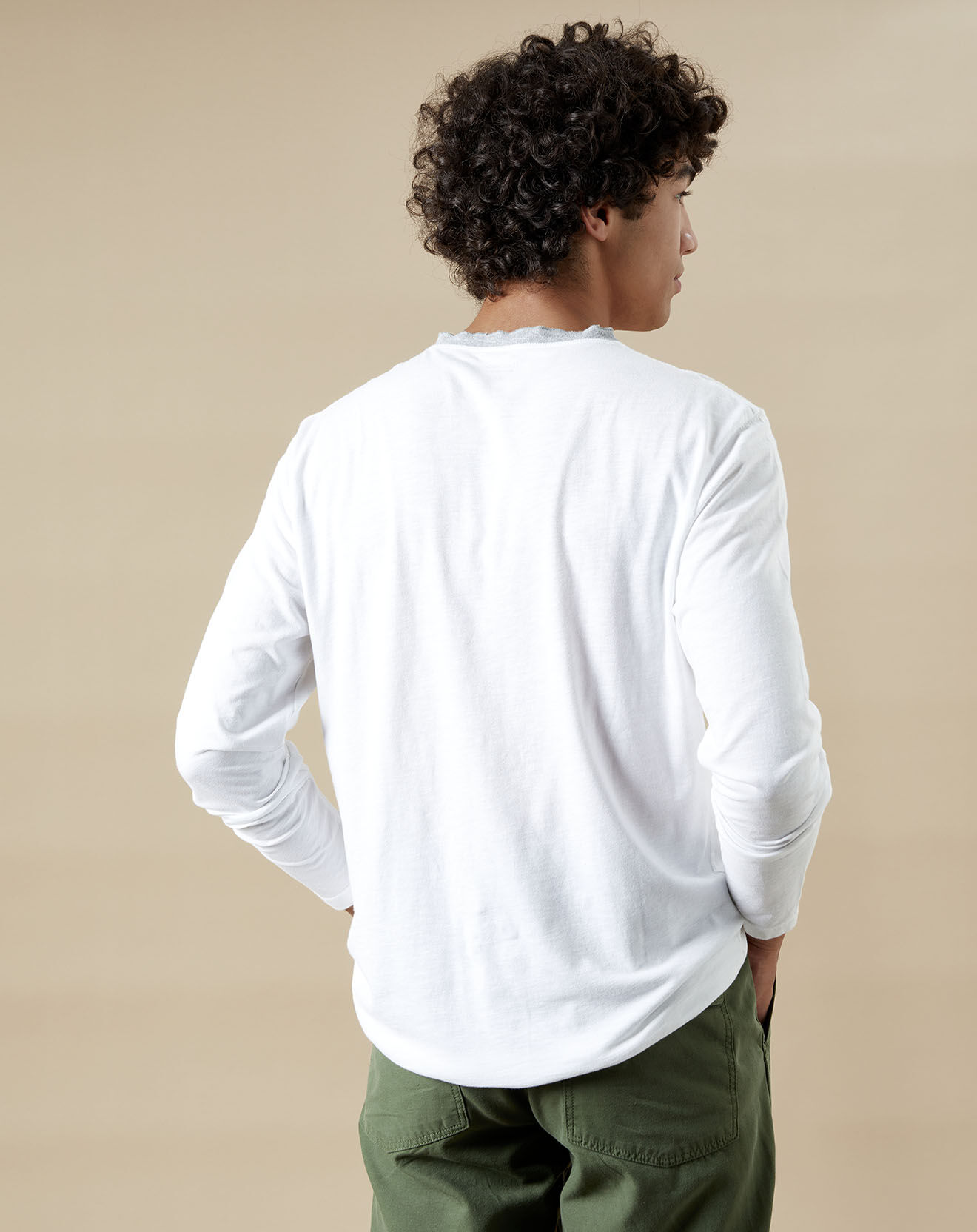 Hartford T-Shirt Henley blanc/gris