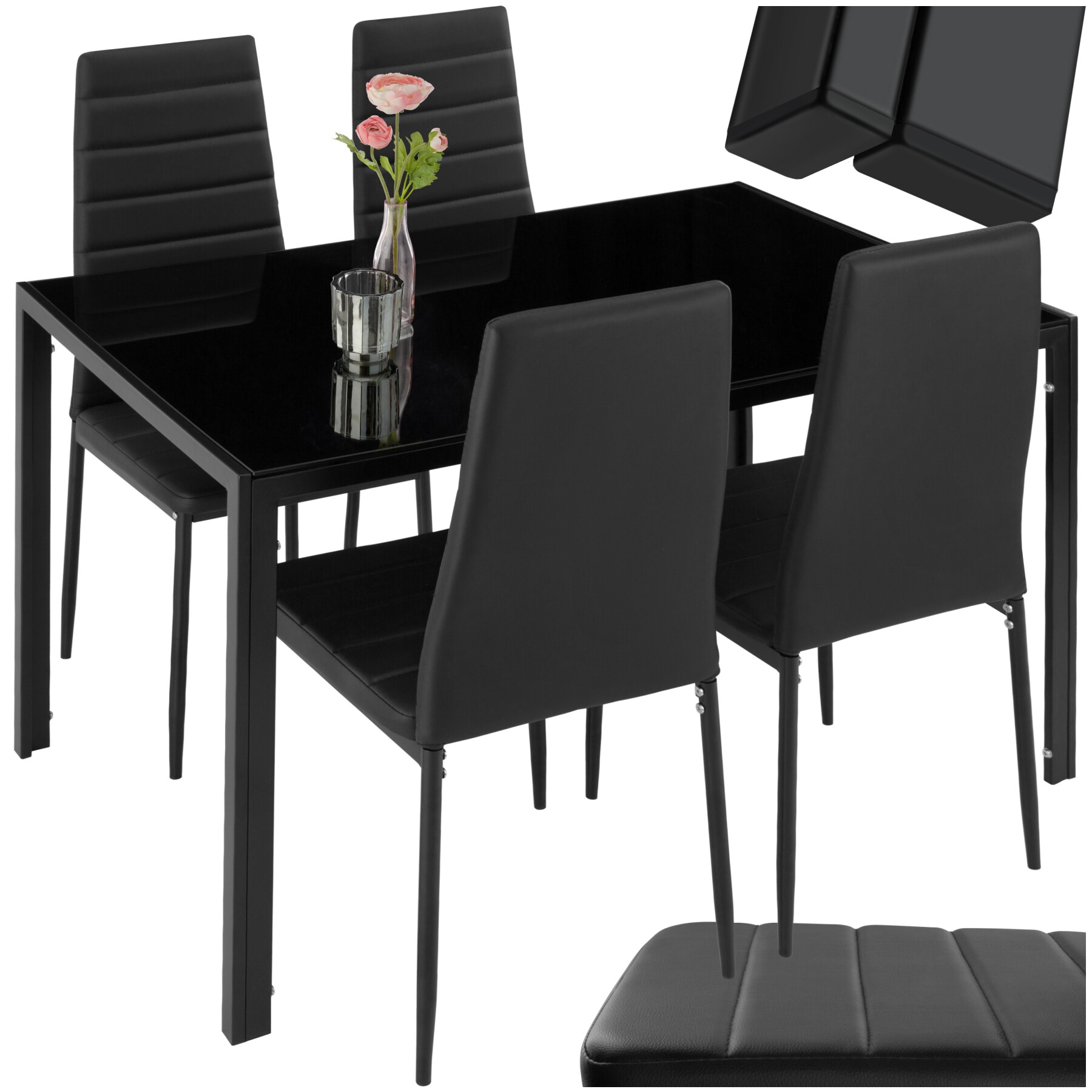 tectake® Esszimmergruppe, 5-teilig, gepolstert mit Kunstlederbezug, bodenschonende Kunststoffkappen