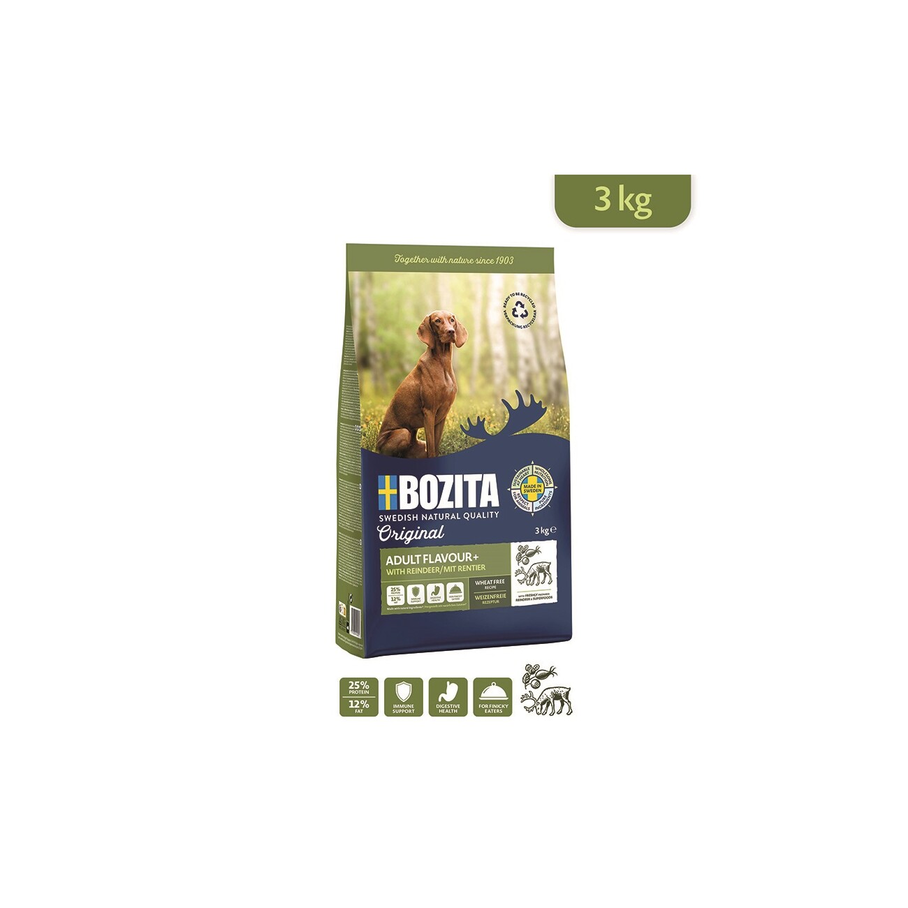 BOZITA Original Trockenfutter für Hunde Adult Flavour+ 3 kg