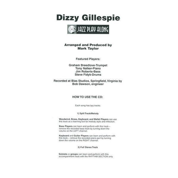 Hal Leonard Jazz Along Dizzy Gillespie