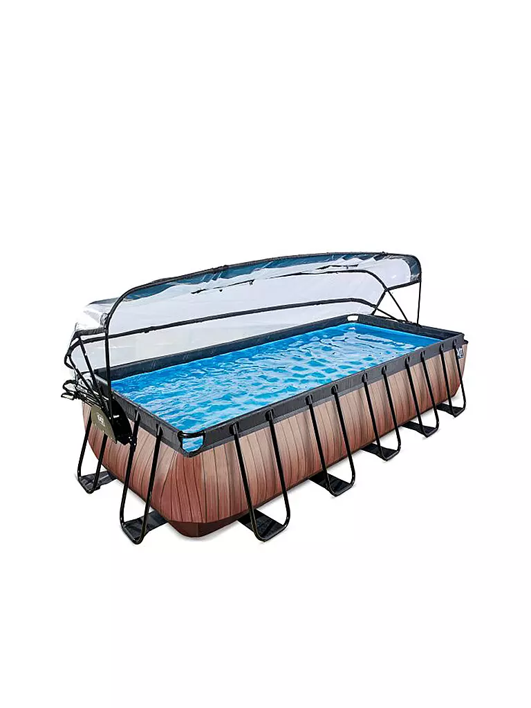 EXIT TOYS Rahmenpool Wood 540x250x100cm mit Sandfilterpumpe und Abdeckung - braun keine Farbe