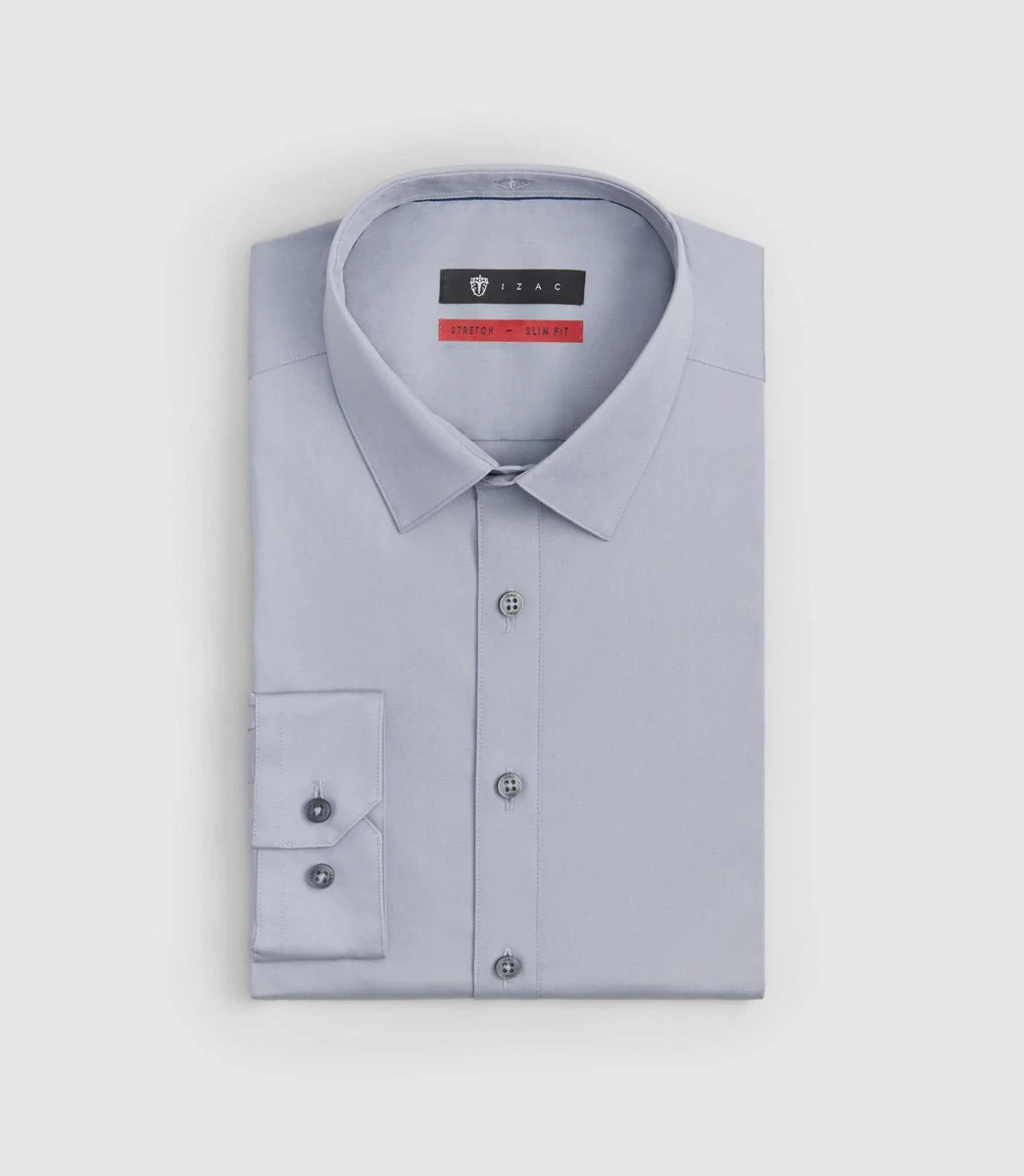 Chemise coton stretch slim gris clair 