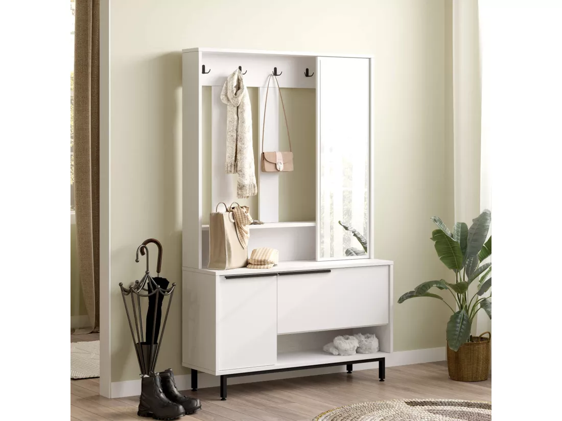 Armoire d'entrée Rebecca Mobili Mikan 178x112x33,5 Panneau de particules Verre Blanc Gris Foncé Moderne