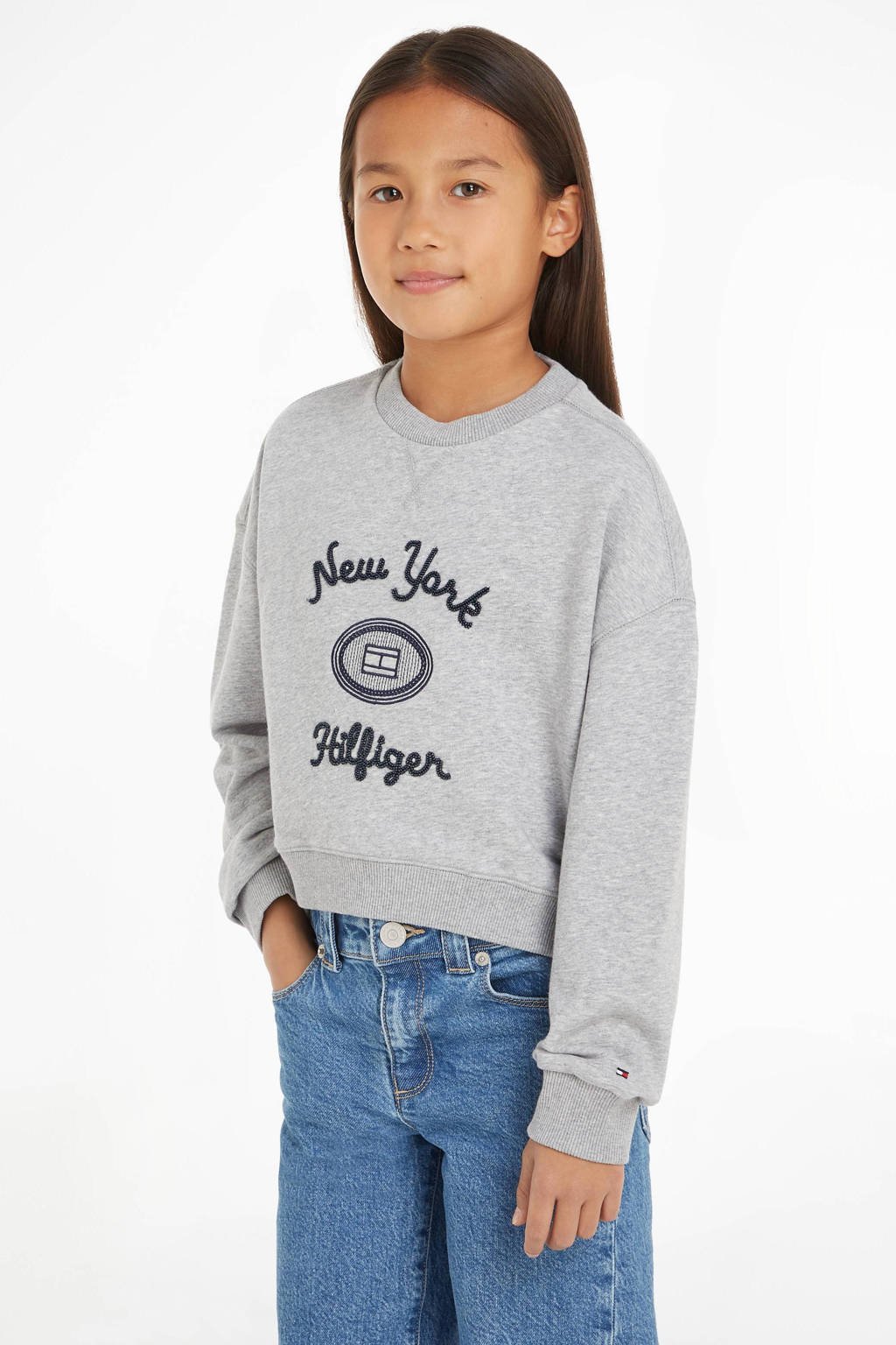 Tommy Hilfiger sweater met printopdruk grijs melange