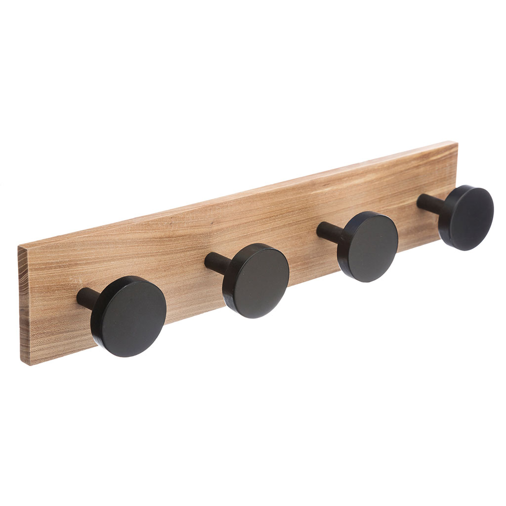 Porte manteau mural bois 4 patères 40x8cm