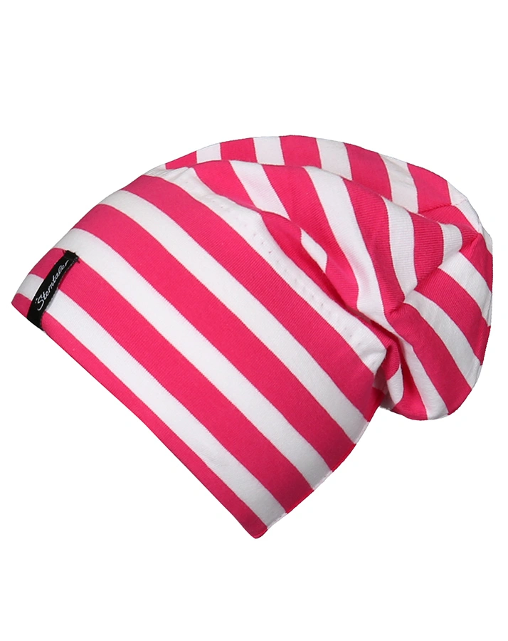 Jersey-Beanie SLOUCH STREIFEN in magenta/weiß