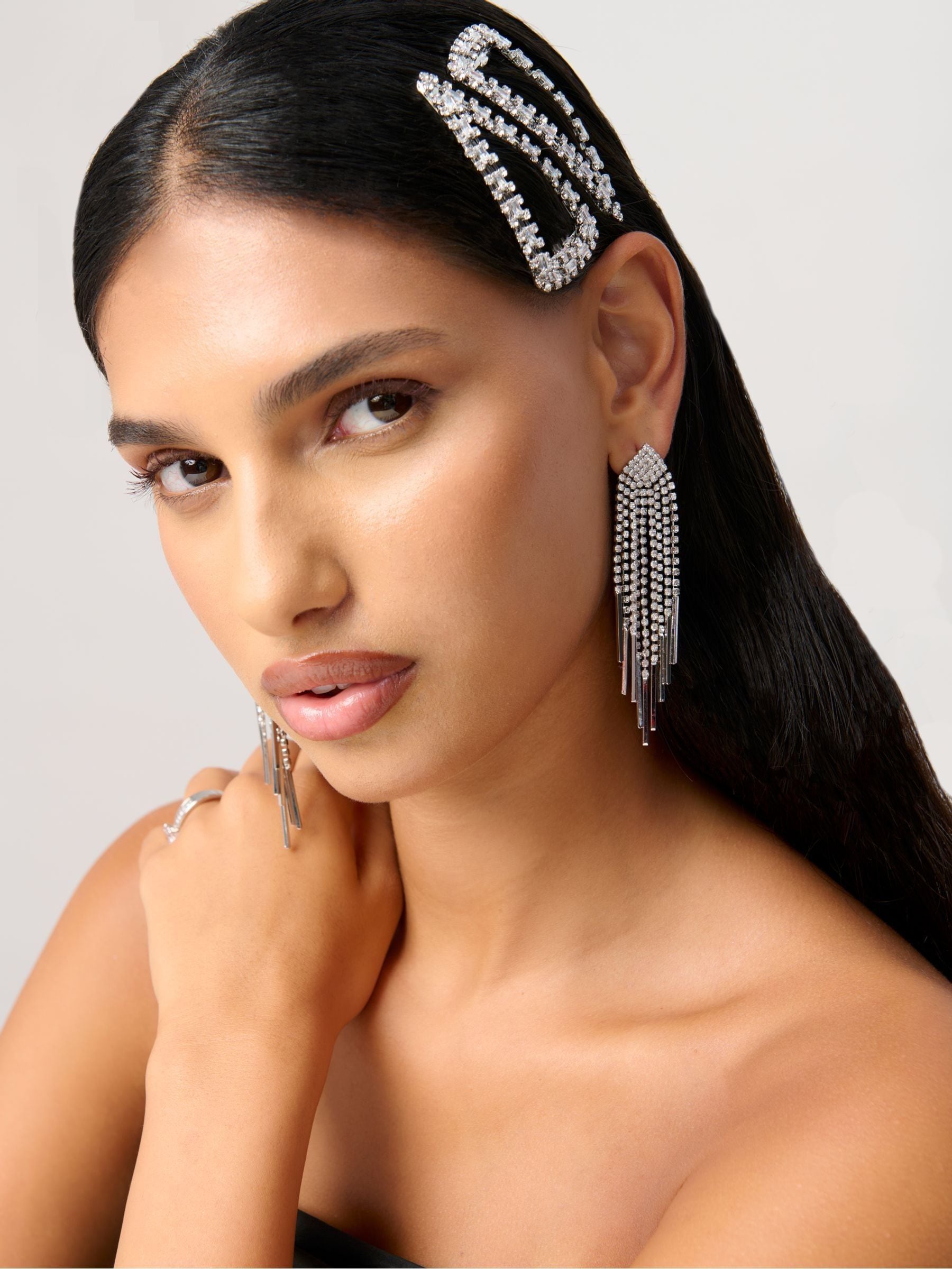 Aela Large Silver Tone Sparkle Snap Hair Clips