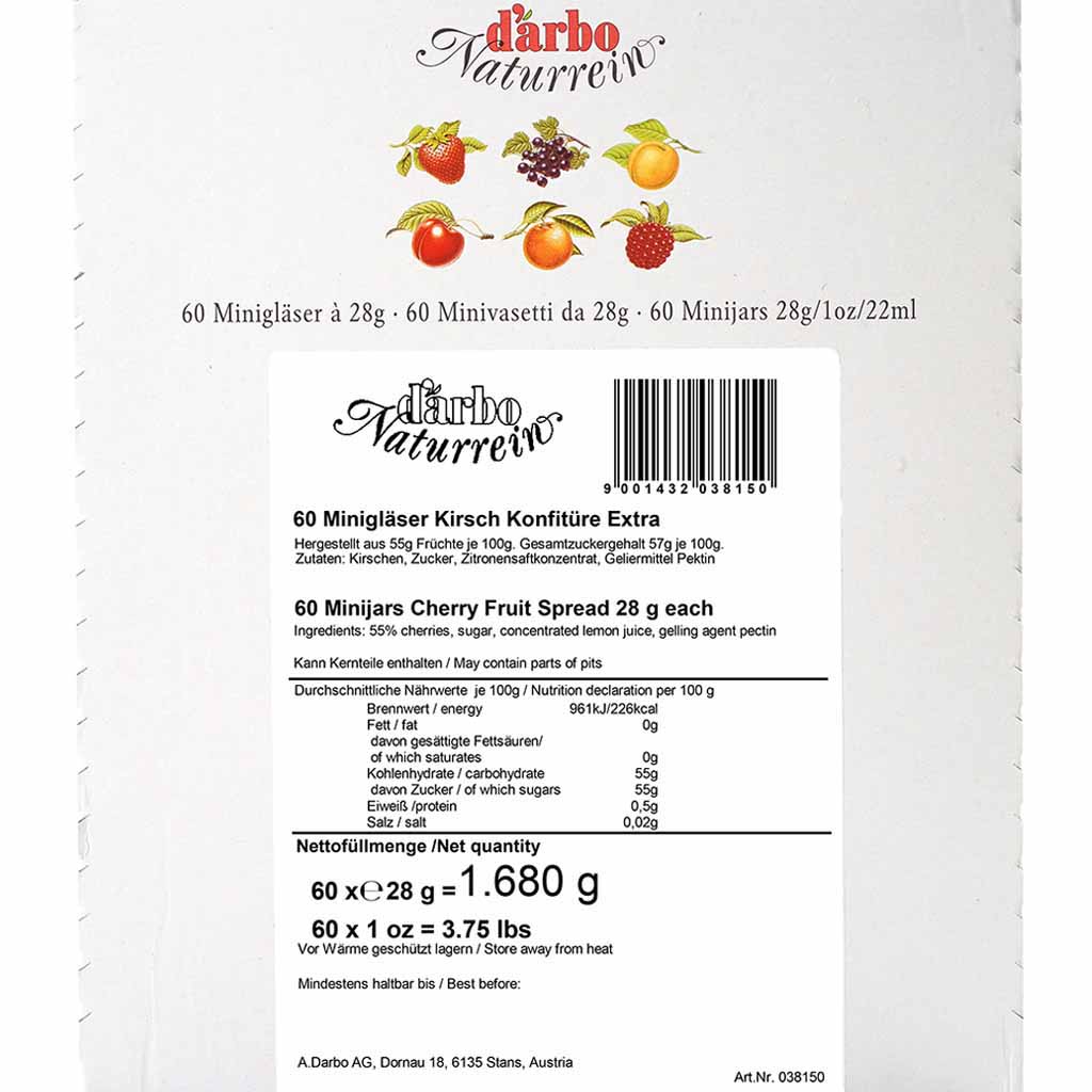 Darbo Naturrein Konfitüre extra Kirsche Minigläser 60x28g=1680g MHD:25.9.26