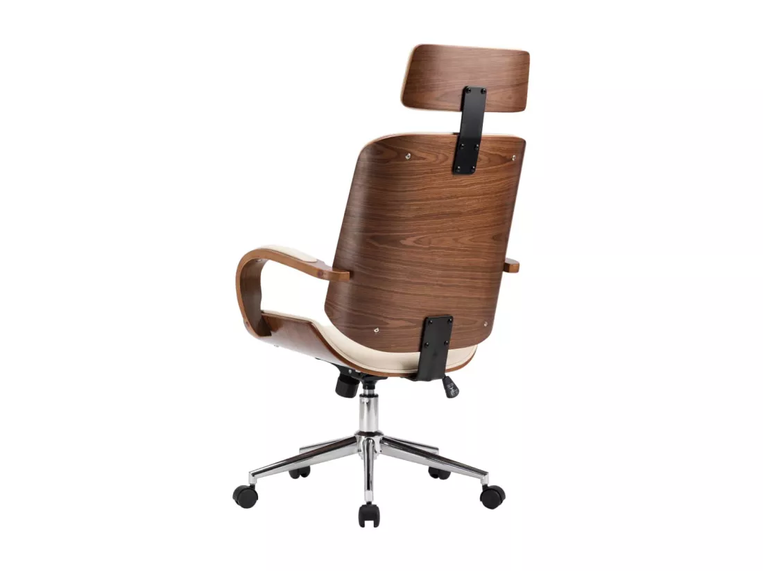 Chaise de bureau avec appuie-tête Crème Similicuir et bois